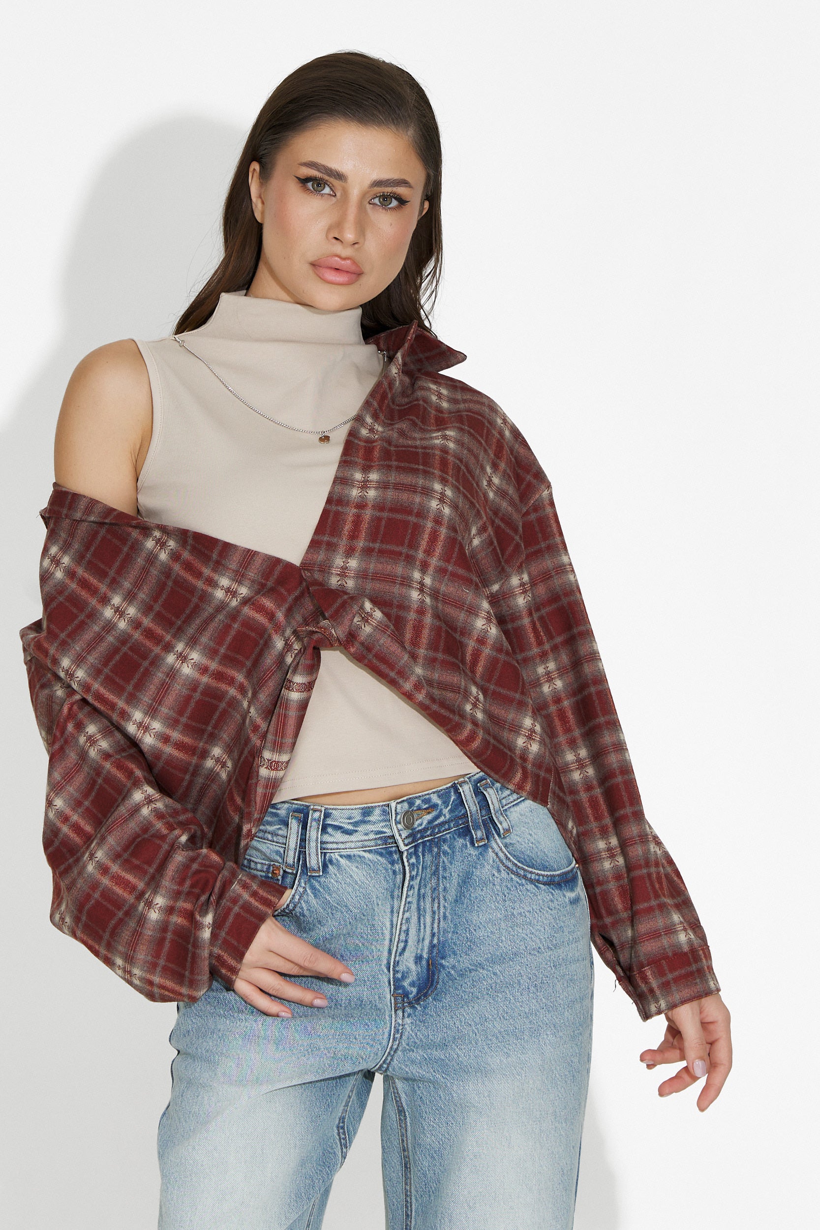 Комплект дамска риза + потник в бордо Noielia Bogas