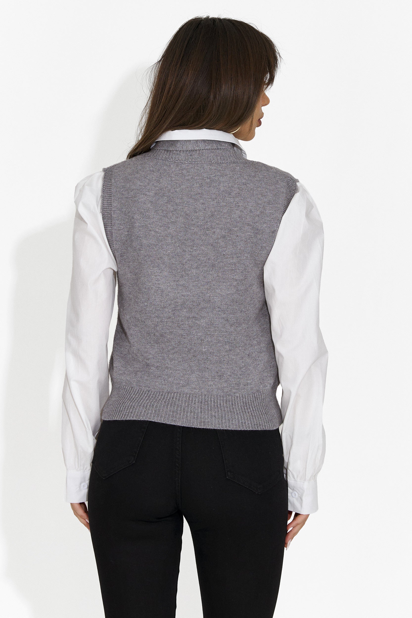 Комплект дамски 3 части риза + жилетка + вратовръзка сив Ofeliana Bogas