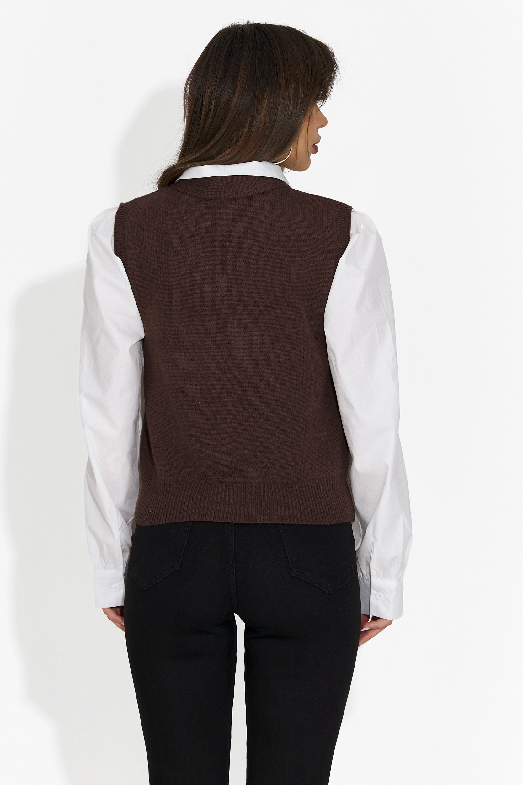 Дамски комплект 3 части риза + жилетка + вратовръзка кафяв Ofeliana Bogas