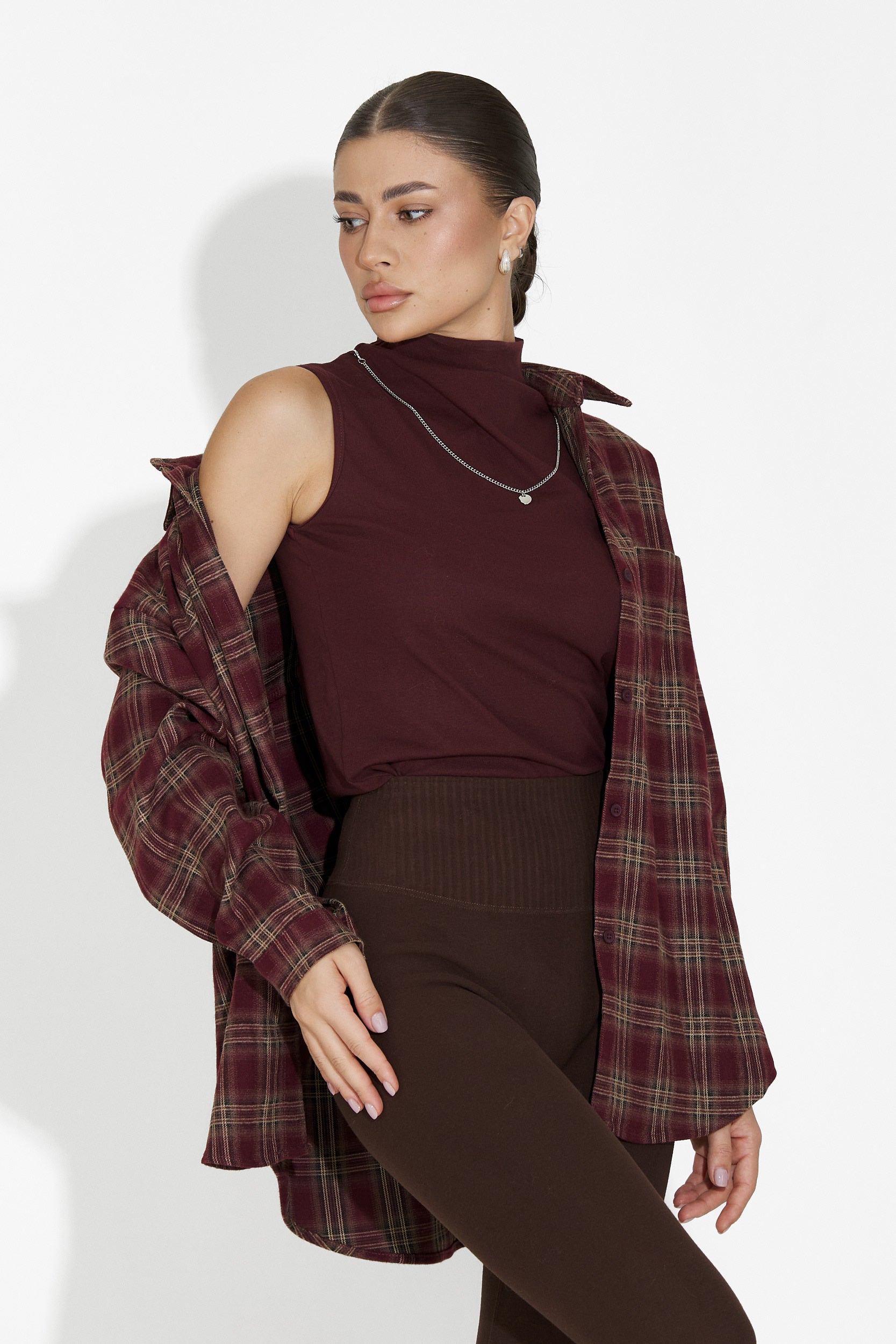 Комплект дамска риза + потник в бордо Arlete Bogas