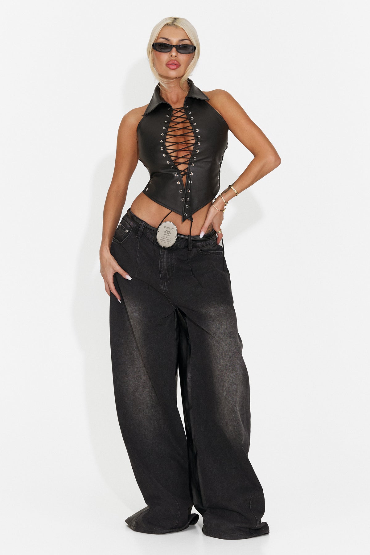 Blugi casual negri Marazina Bogas