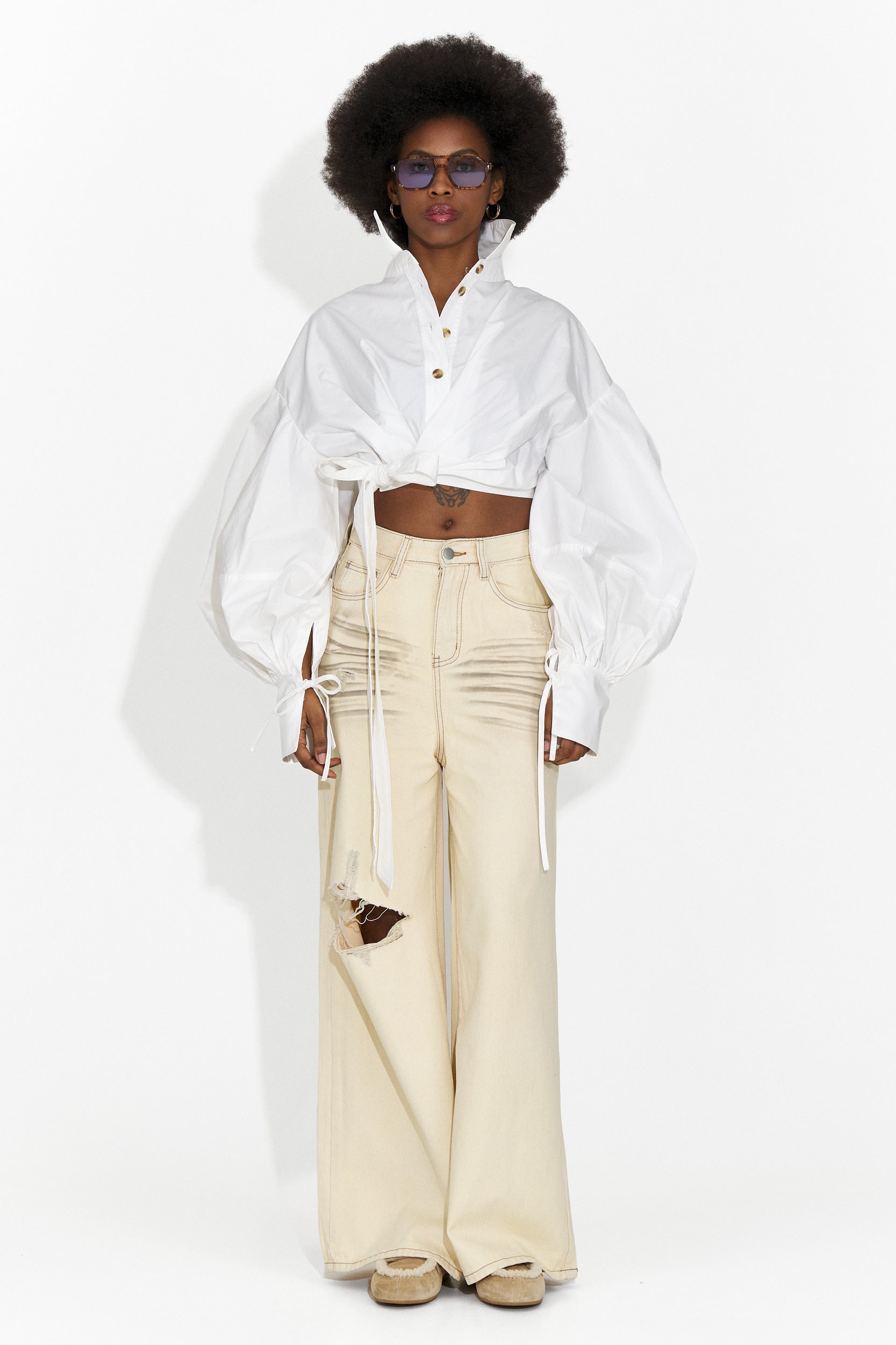 Ежедневни бежови дамски дънки Elania Bogas