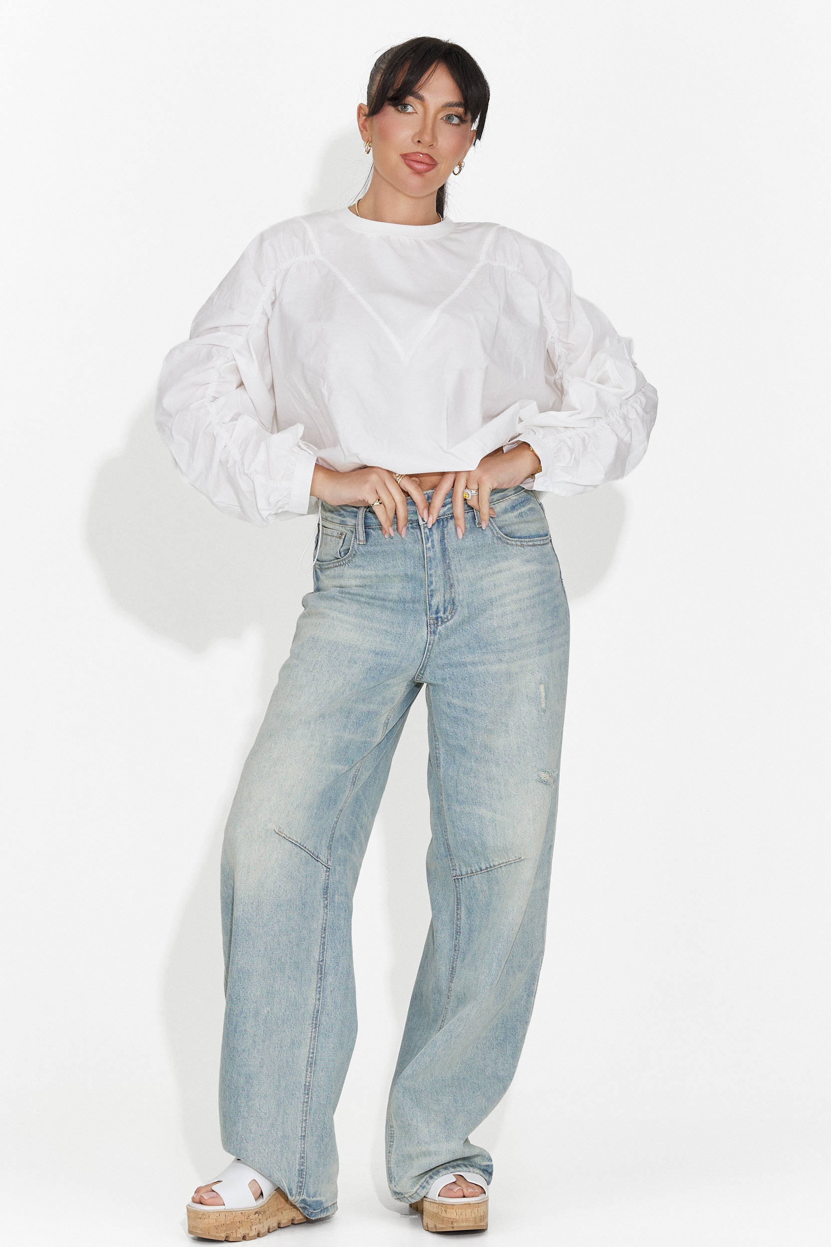 Дамска ежедневна блуза в бяло Donelia Bogas