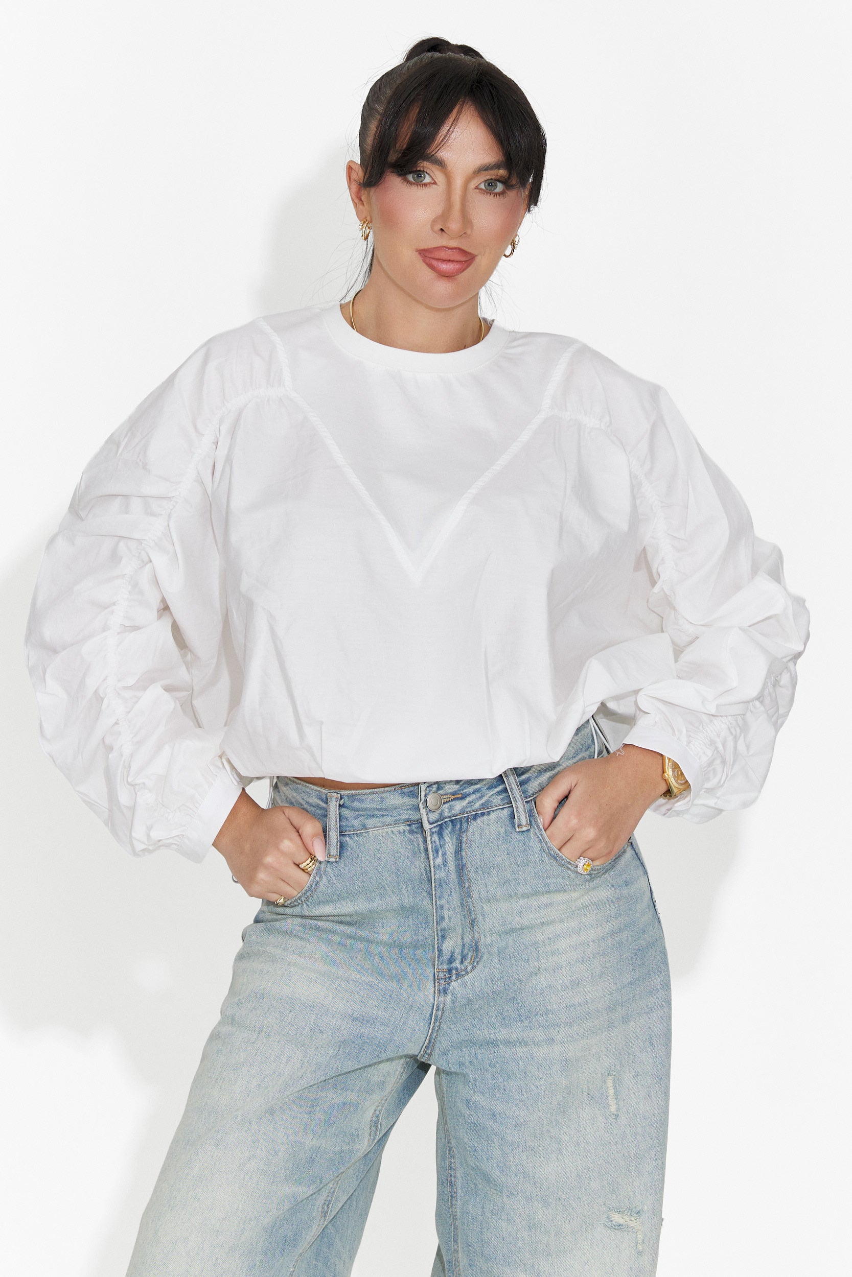 Дамска ежедневна блуза в бяло Donelia Bogas