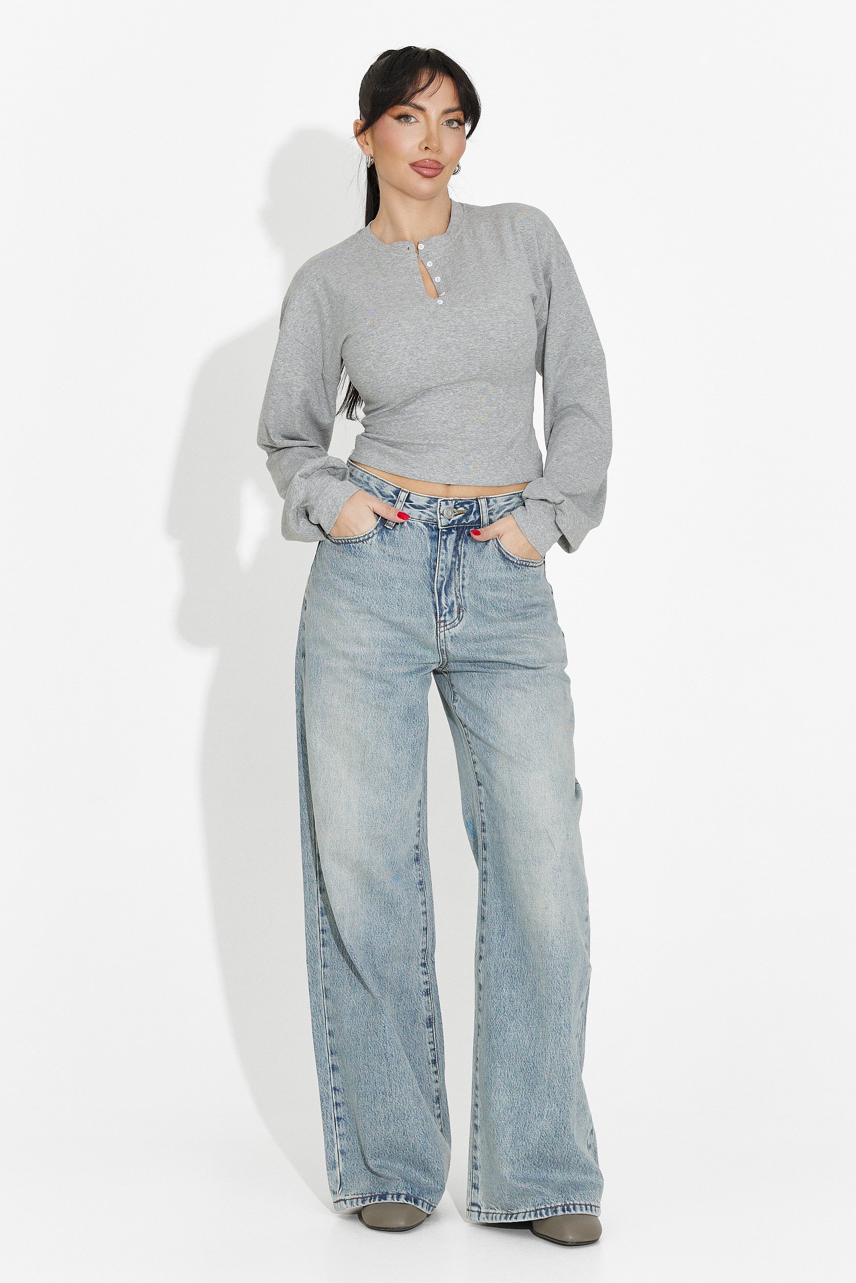 Сива дамска ежедневна блуза Tivora Bogas