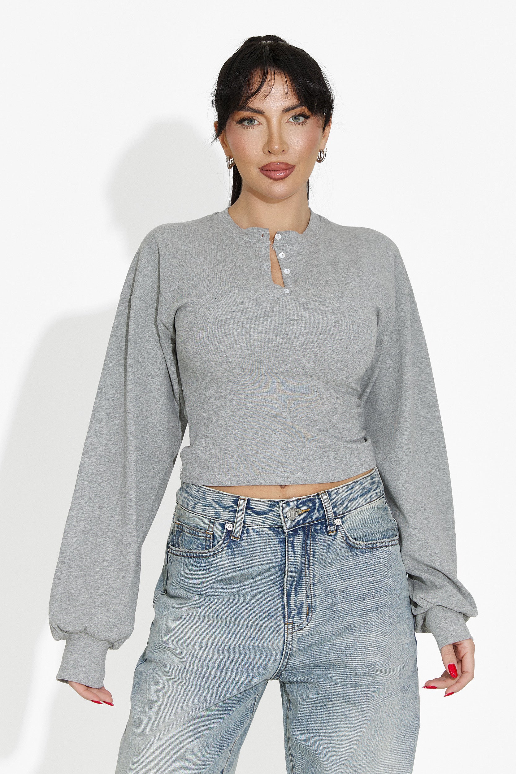 Сива дамска ежедневна блуза Tivora Bogas