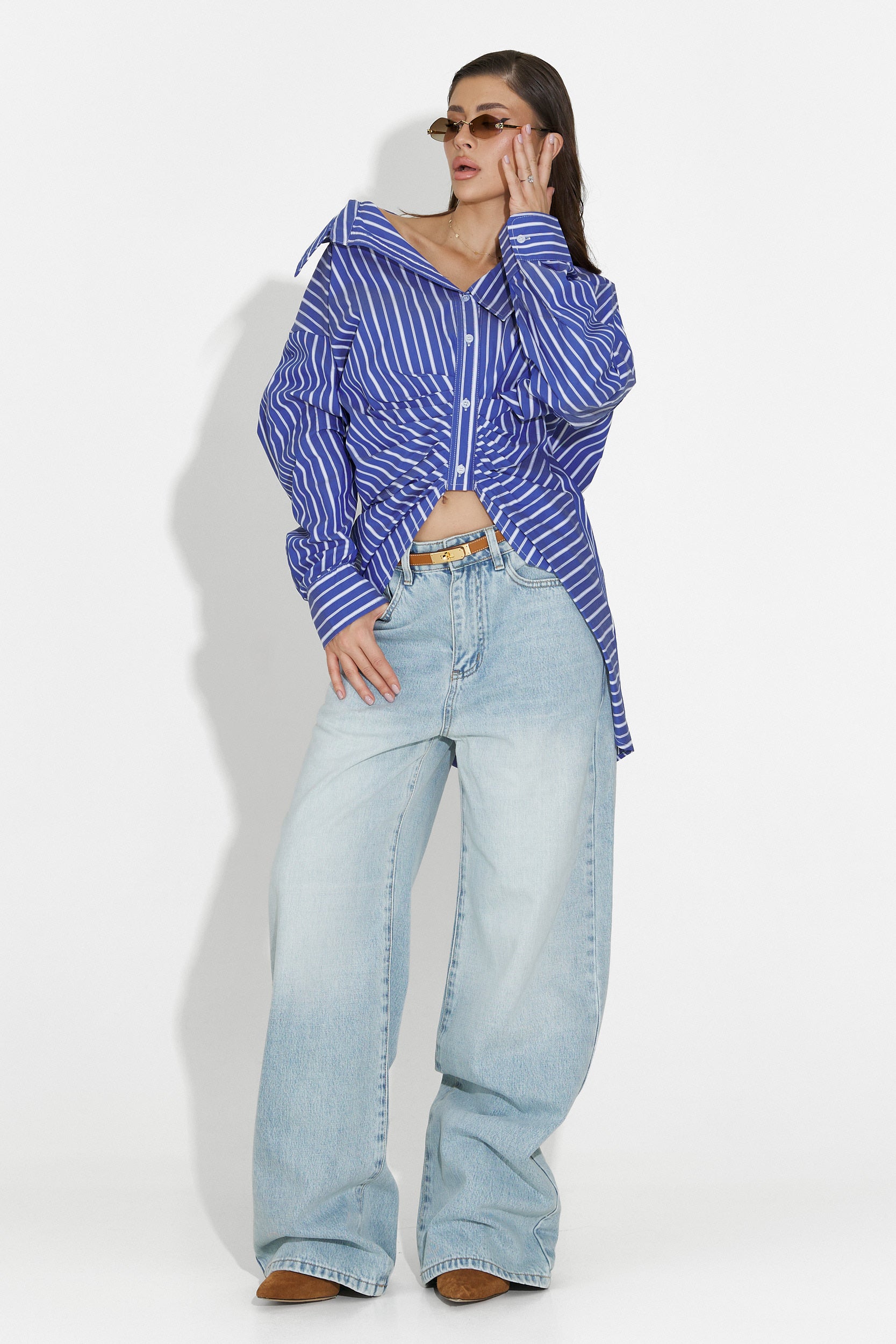 Синя дамска риза за ежедневно облекло Voncile Bogas