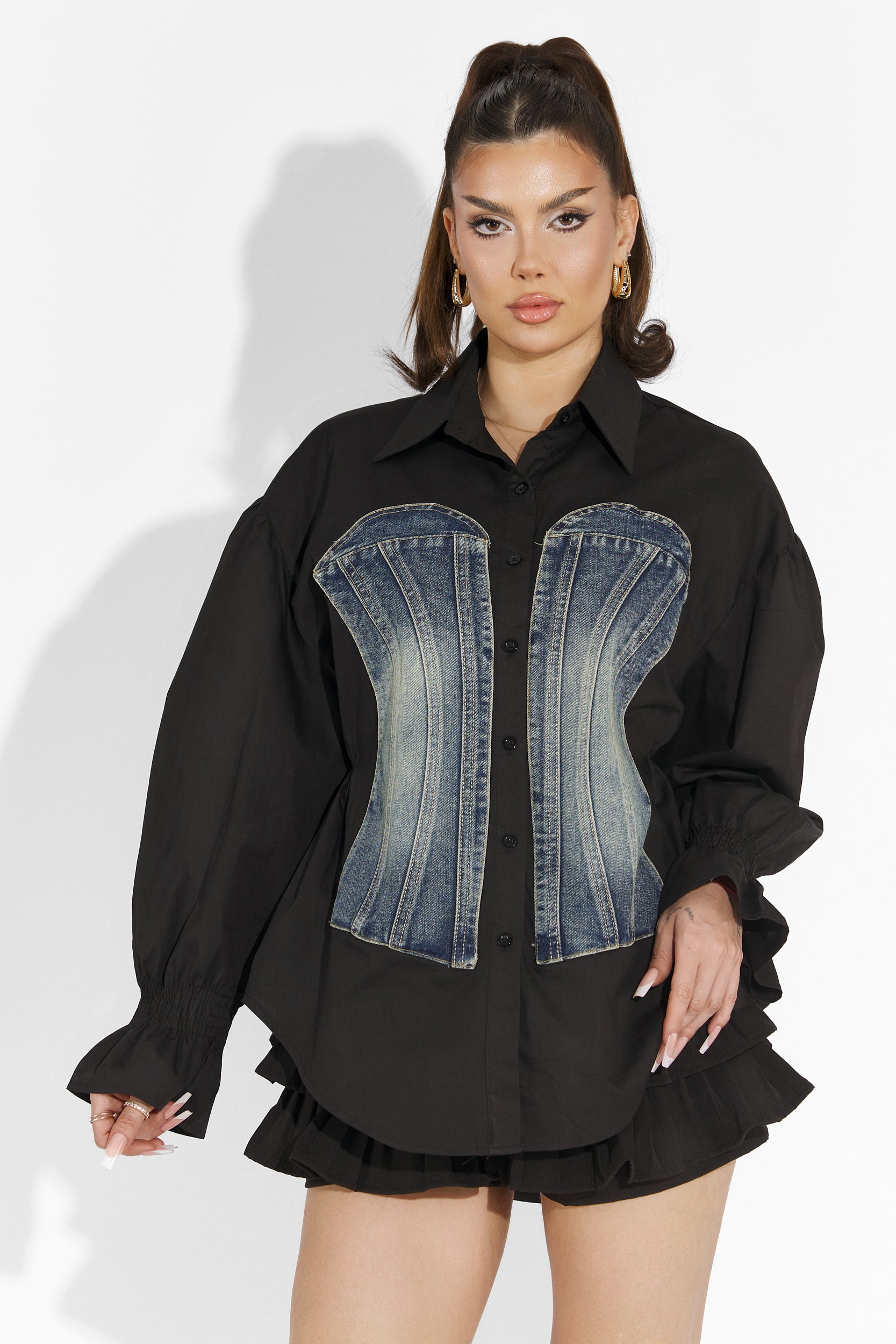 Camasa dama casual neagra Globy Bogas