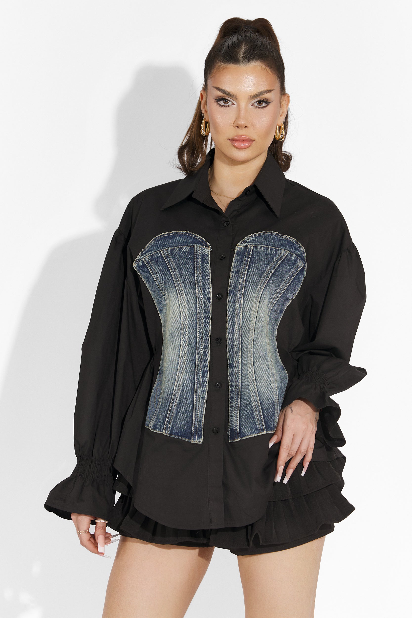 Camasa dama casual neagra Globy Bogas