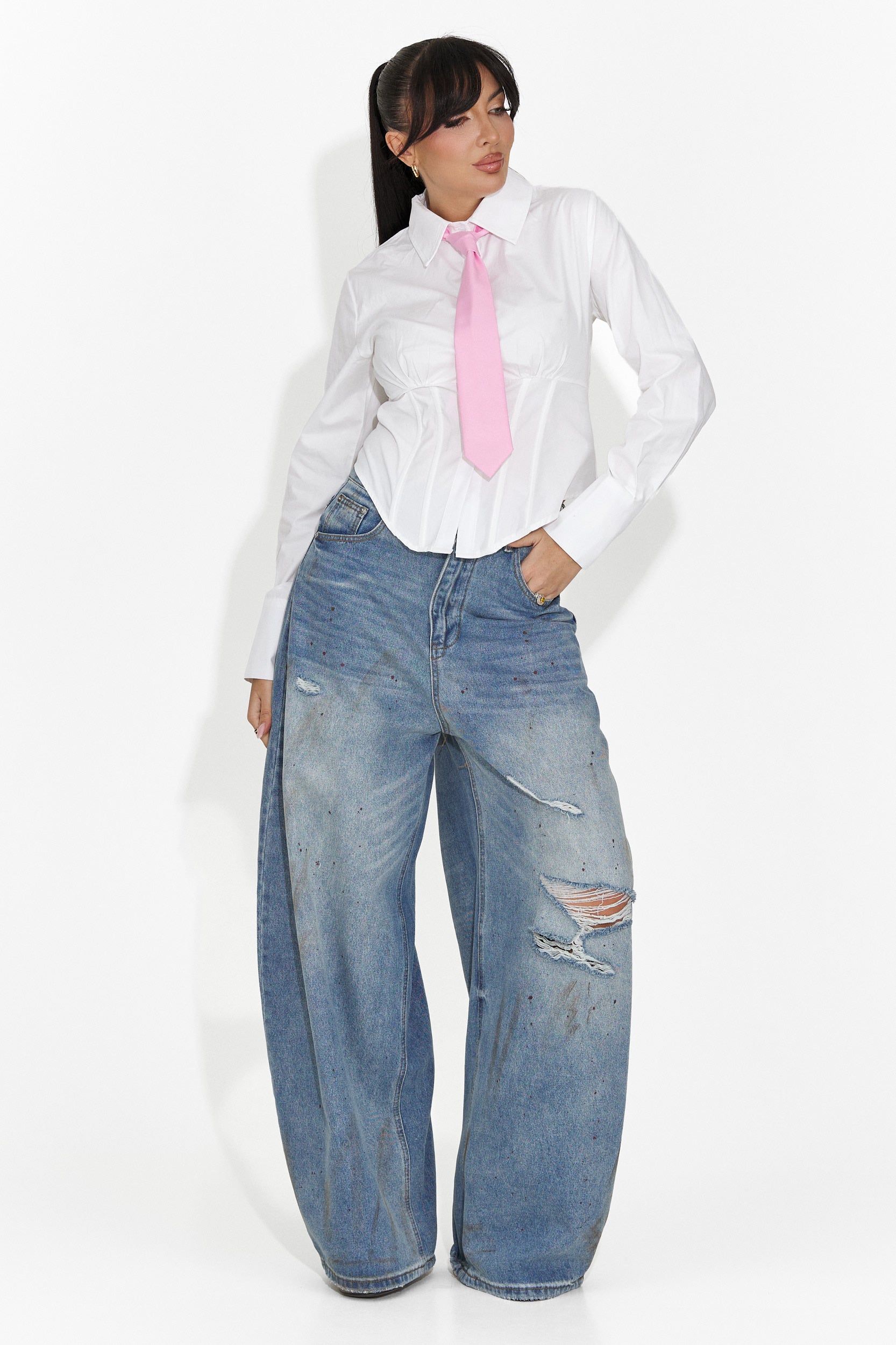 Елегантна бяла дамска риза Lorina Bogas