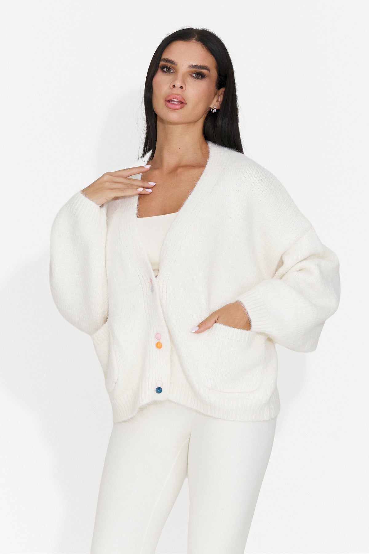 Cardigan casual crem Druveuia Bogas