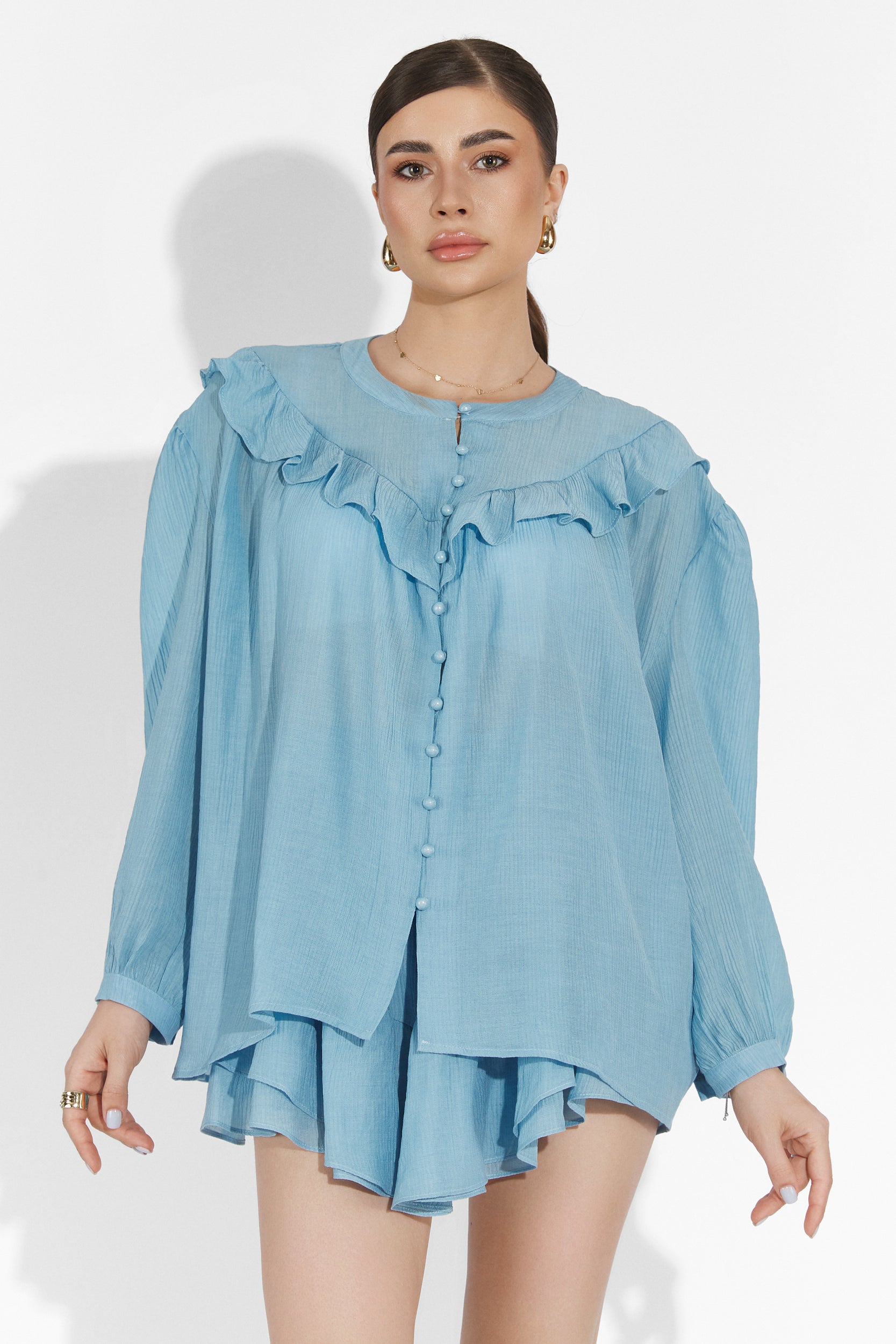 Compleu cu fusta pantalon bleu Zingy Bogas