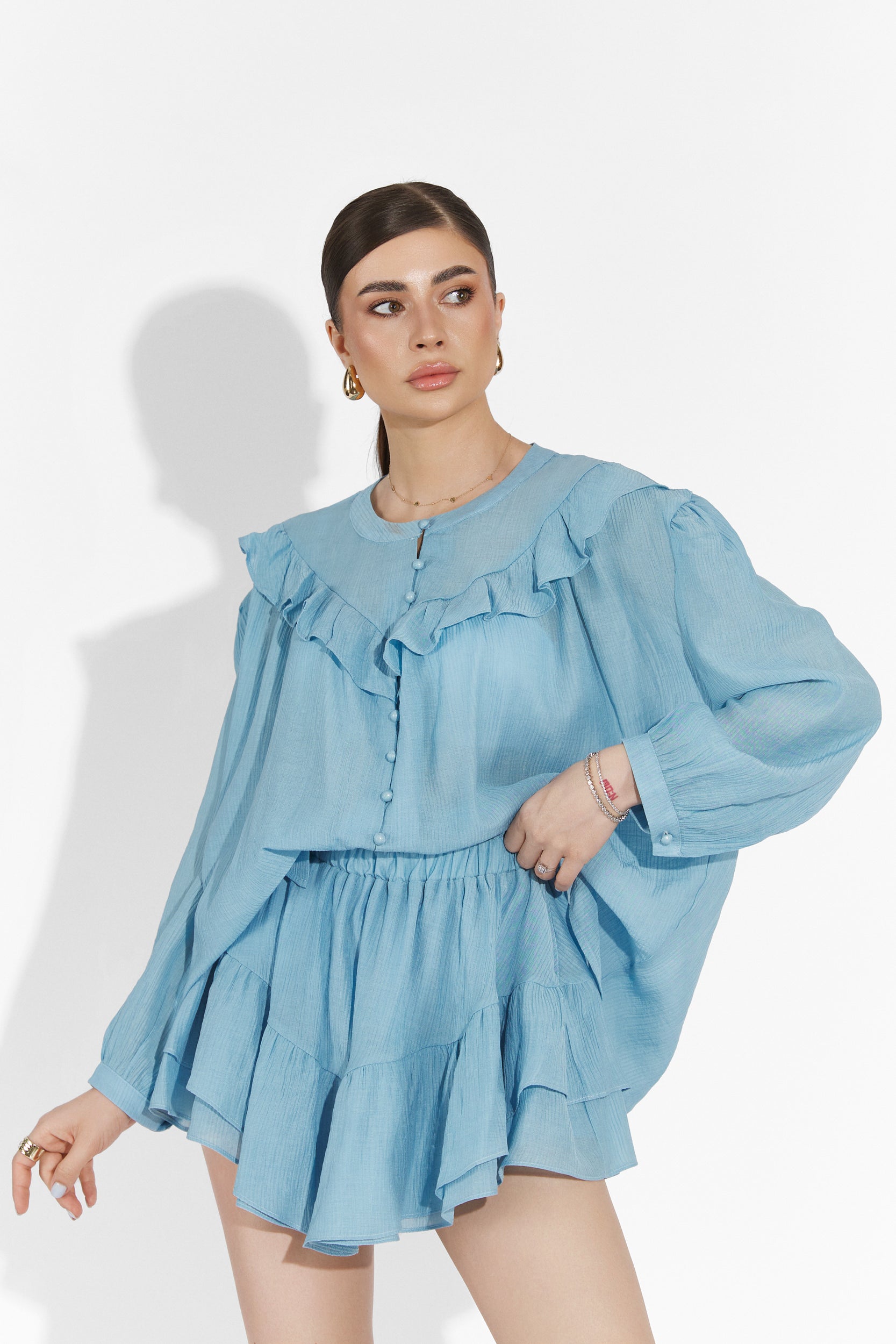 Compleu cu fusta pantalon bleu Zingy Bogas