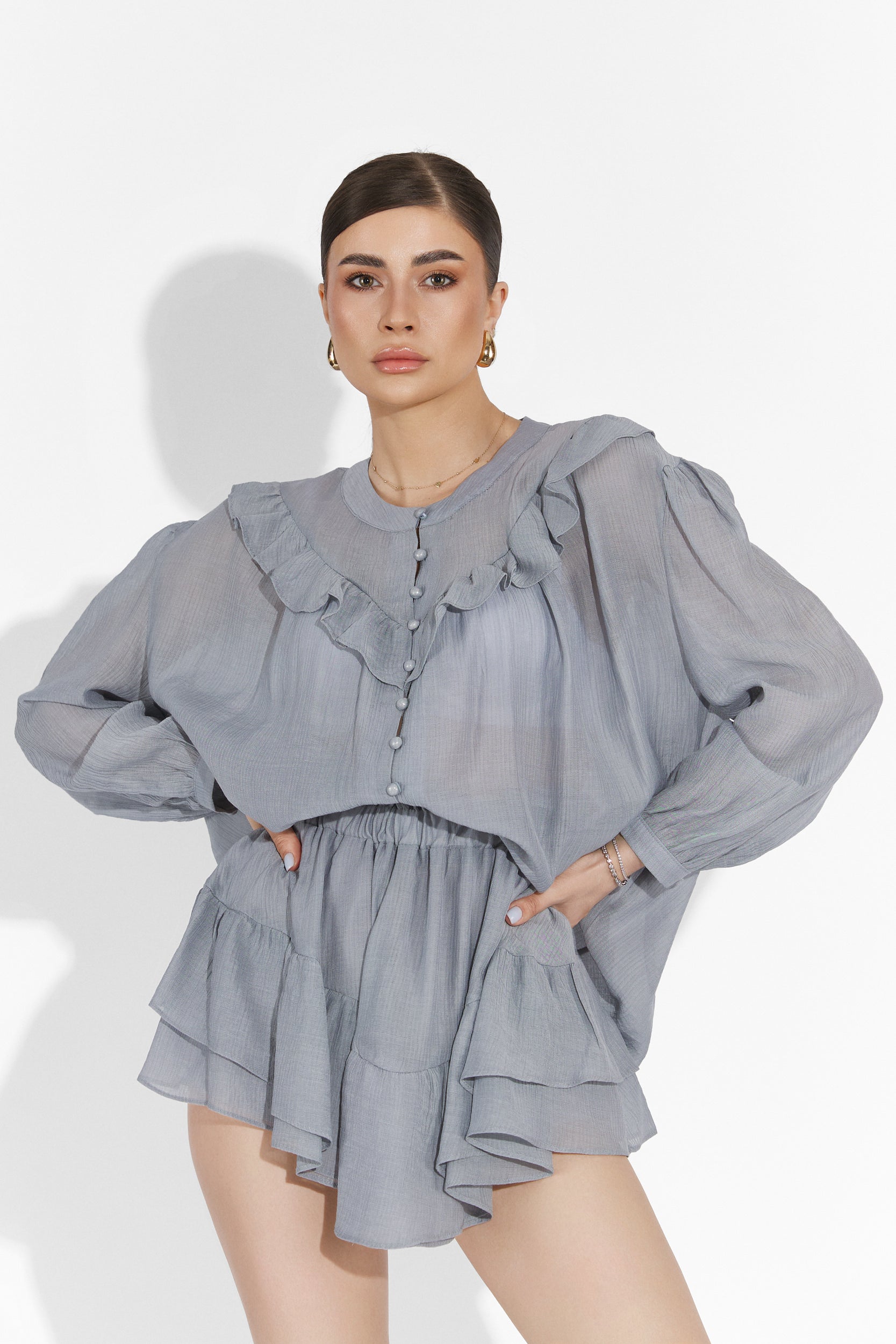 Compleu cu fusta pantalon gri Zingy Bogas