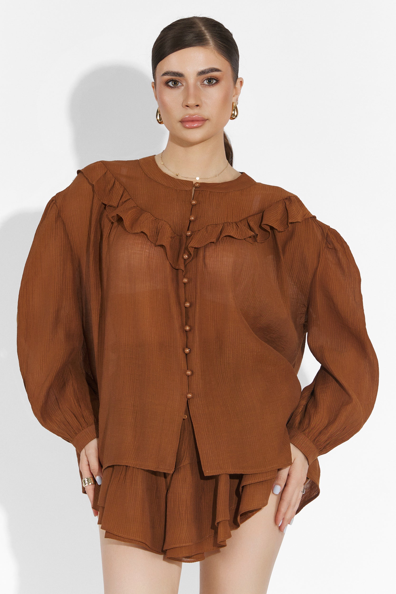 Compleu cu fusta pantalon maro Zingy Bogas
