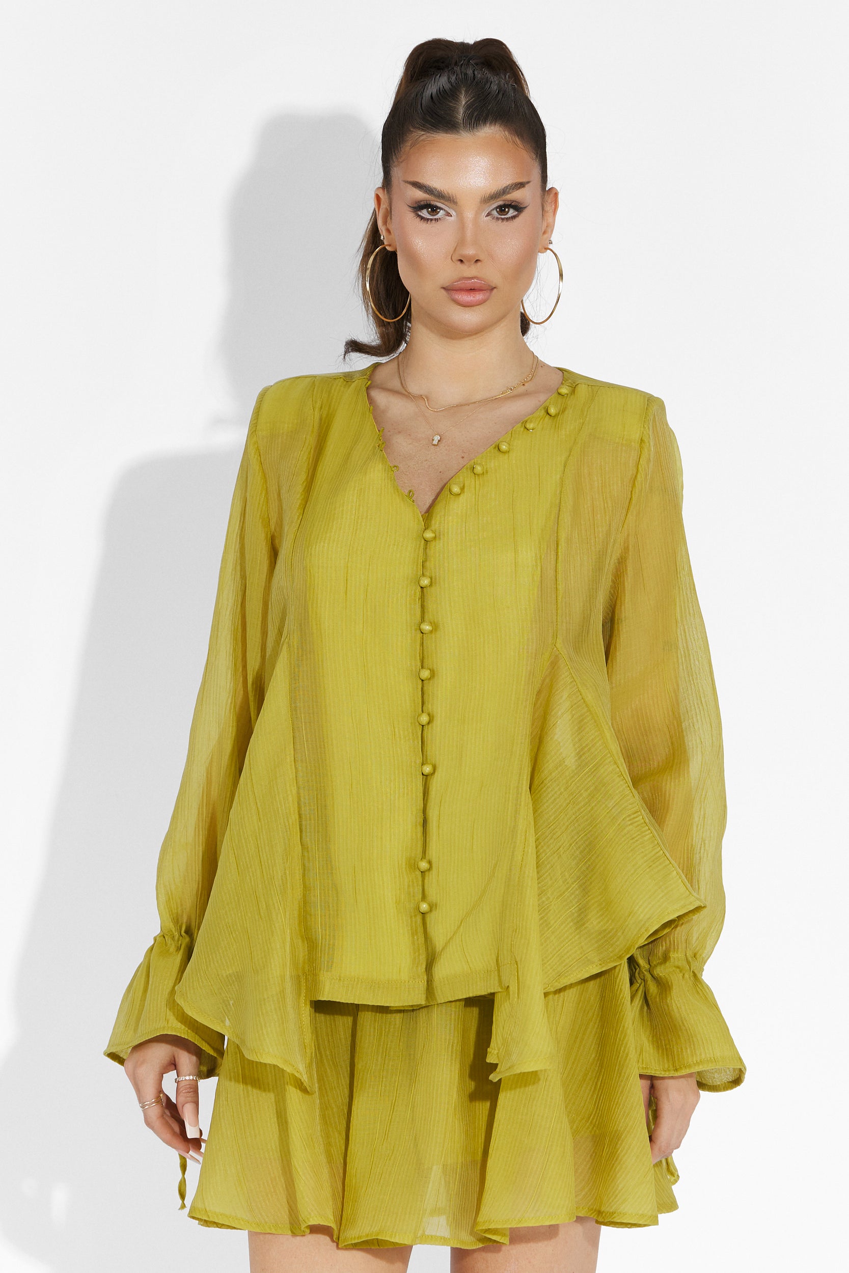 Compleu cu fusta pantalon verde lime Sabryna Bogas