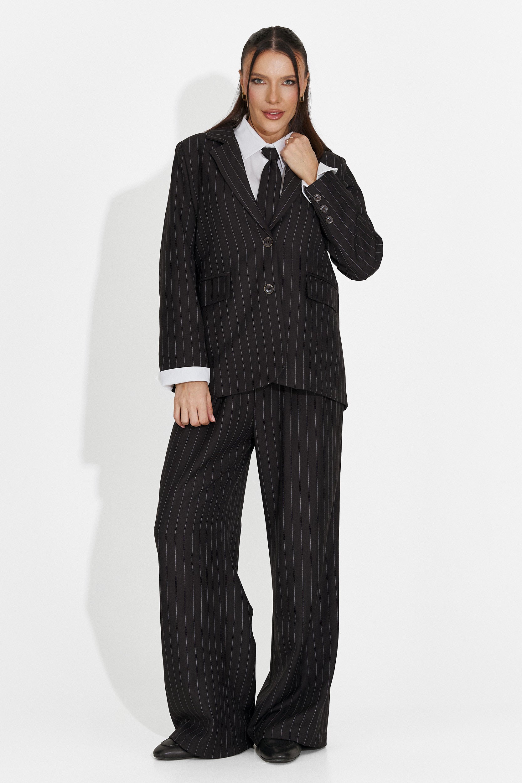 Costum dama 3 piese sacou + pantaloni + cravata negru Manila Bogas