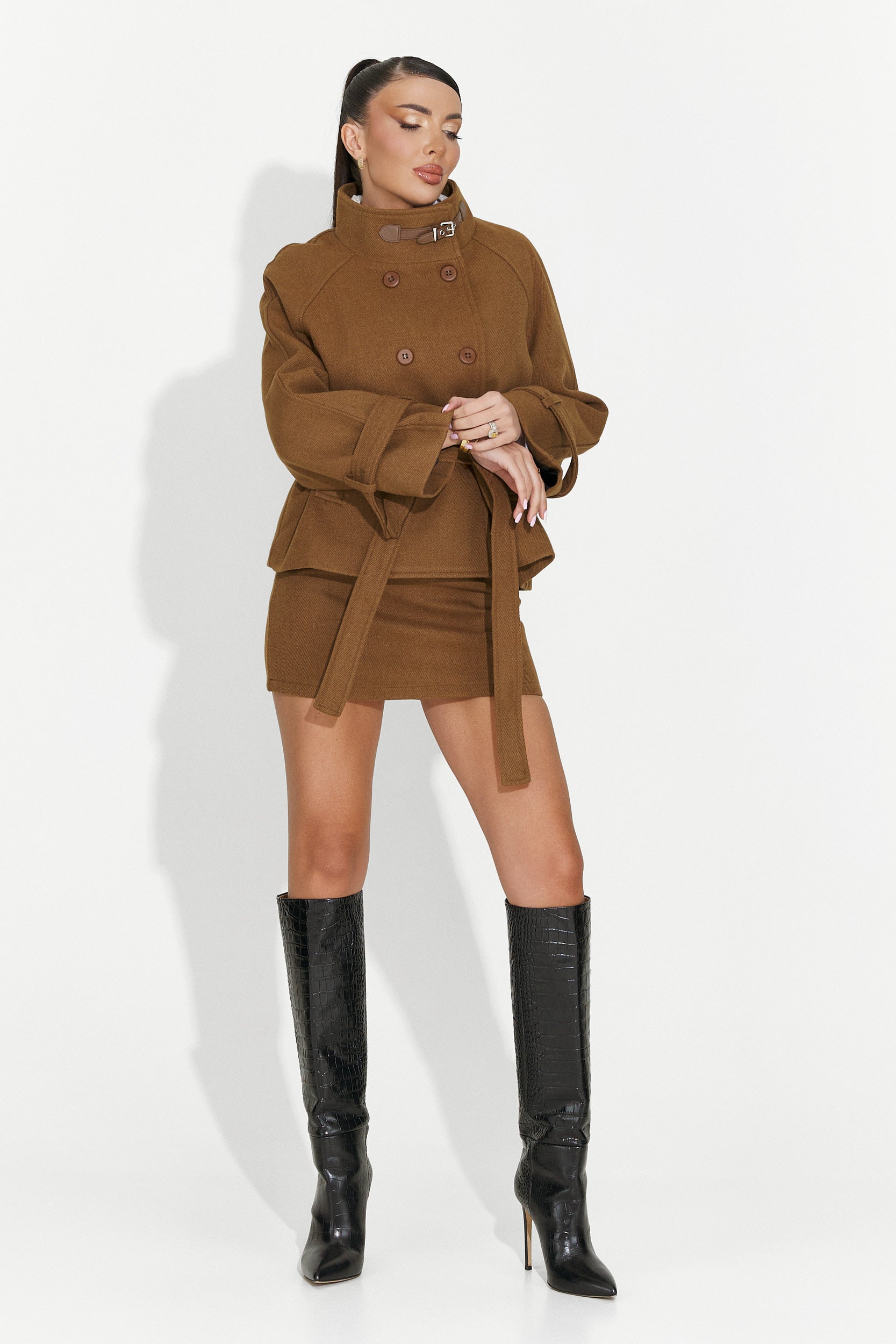 Дамски костюм сако + пола кафяв Ulmira Bogas