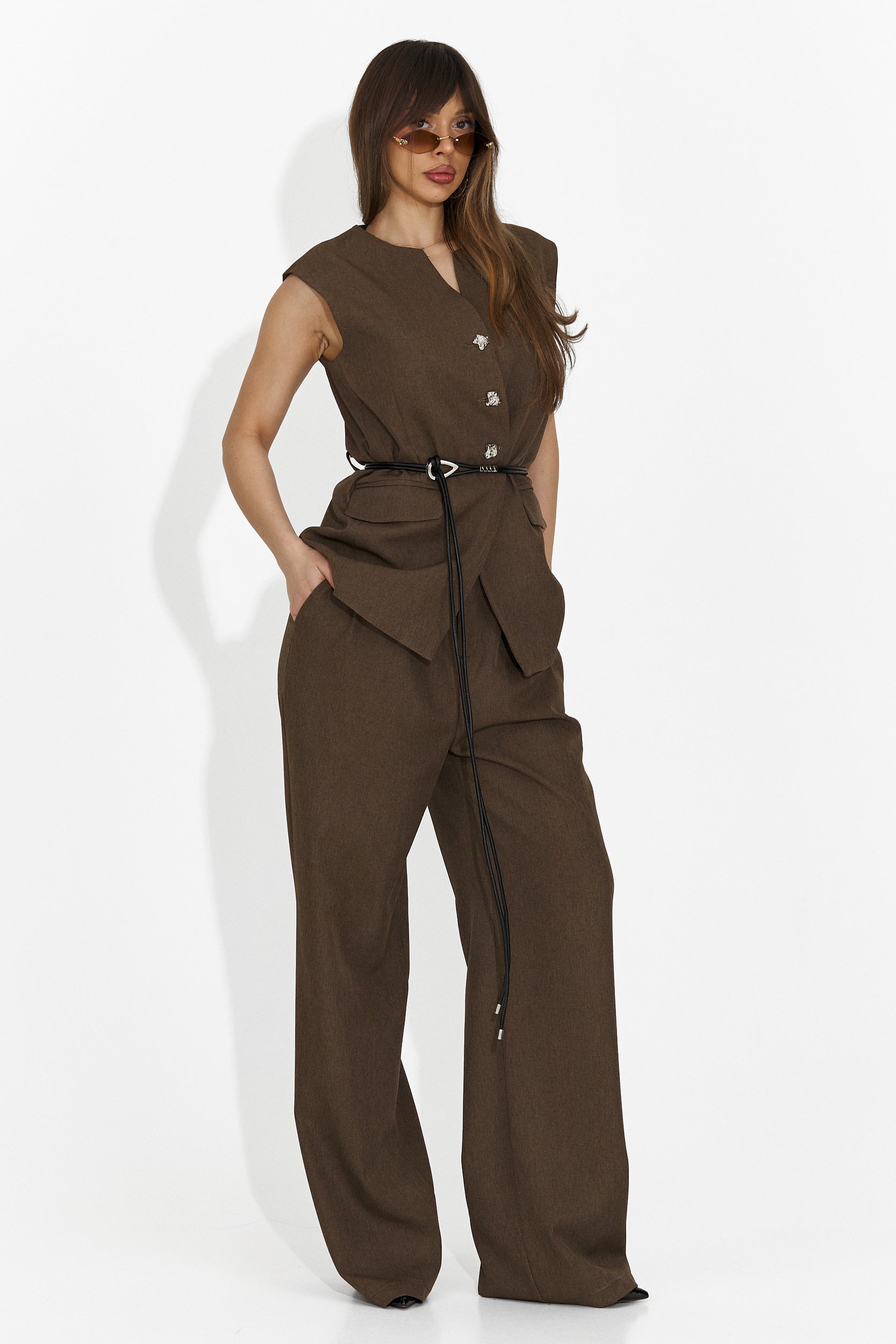 Дамски костюм жилетка + панталони кафяв Avilma Bogas