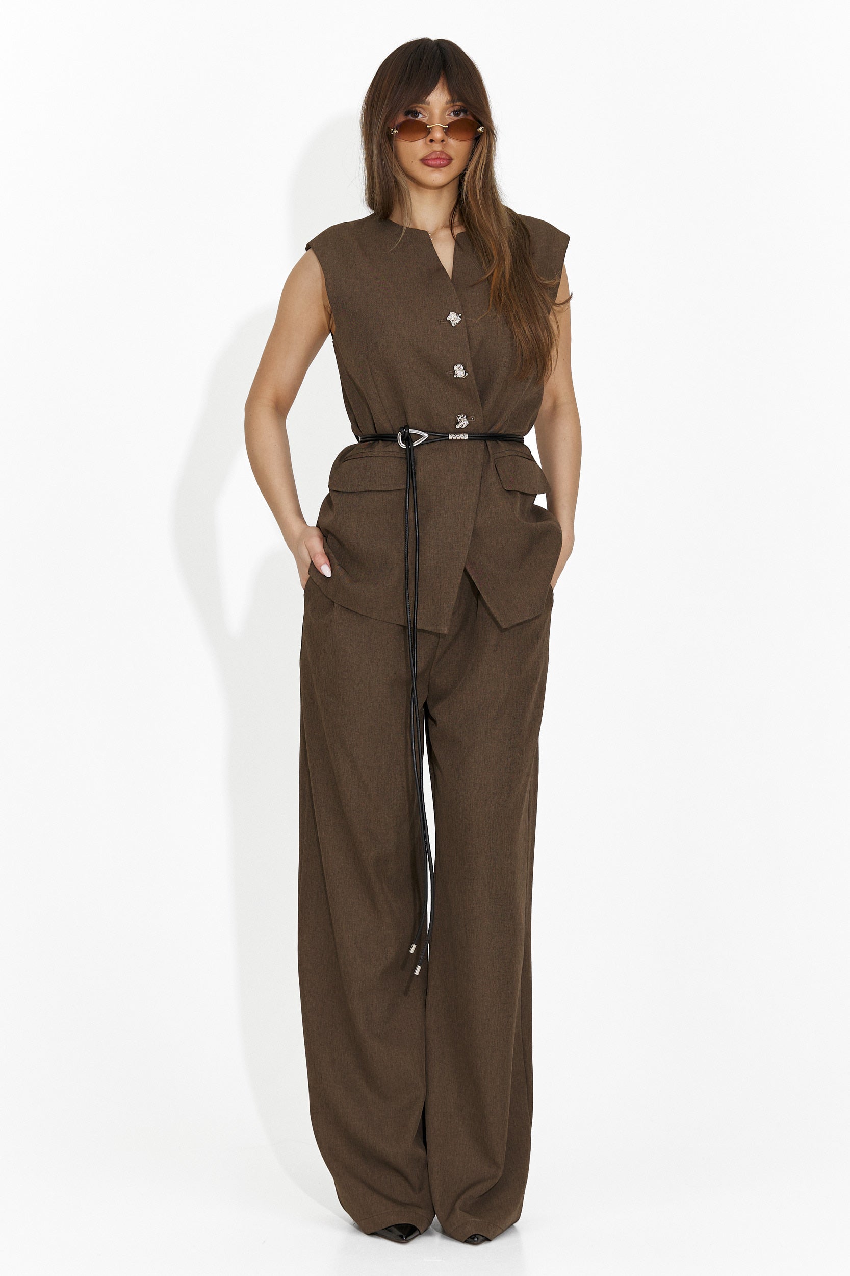 Дамски костюм жилетка + панталони кафяв Avilma Bogas