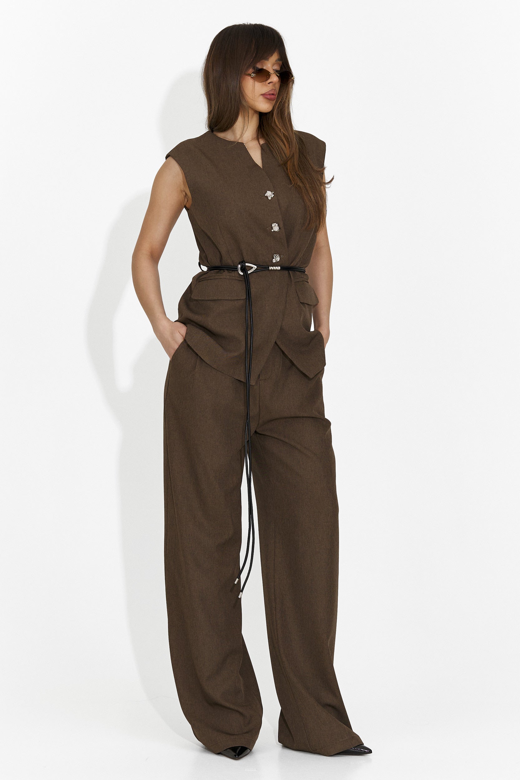 Дамски костюм жилетка + панталони кафяв Avilma Bogas