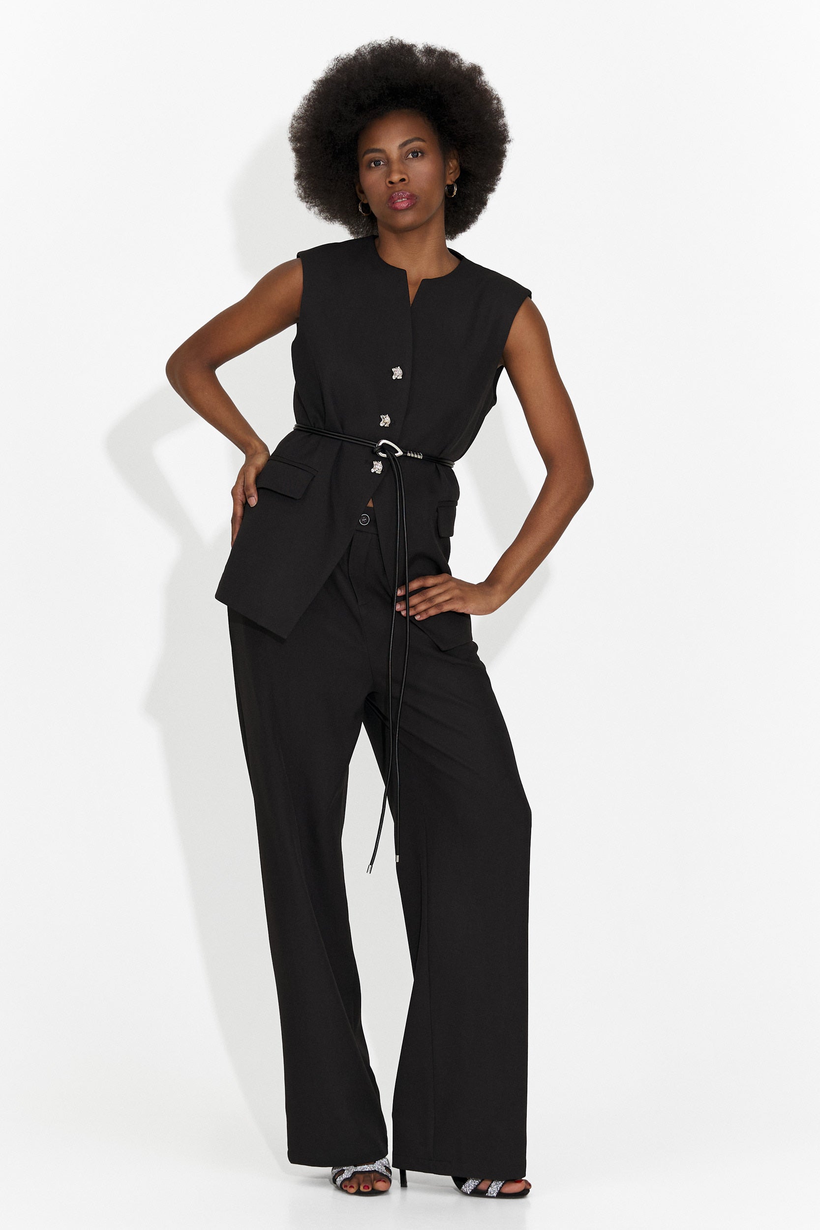 Дамски костюм жилетка + панталони черен Avilma Bogas