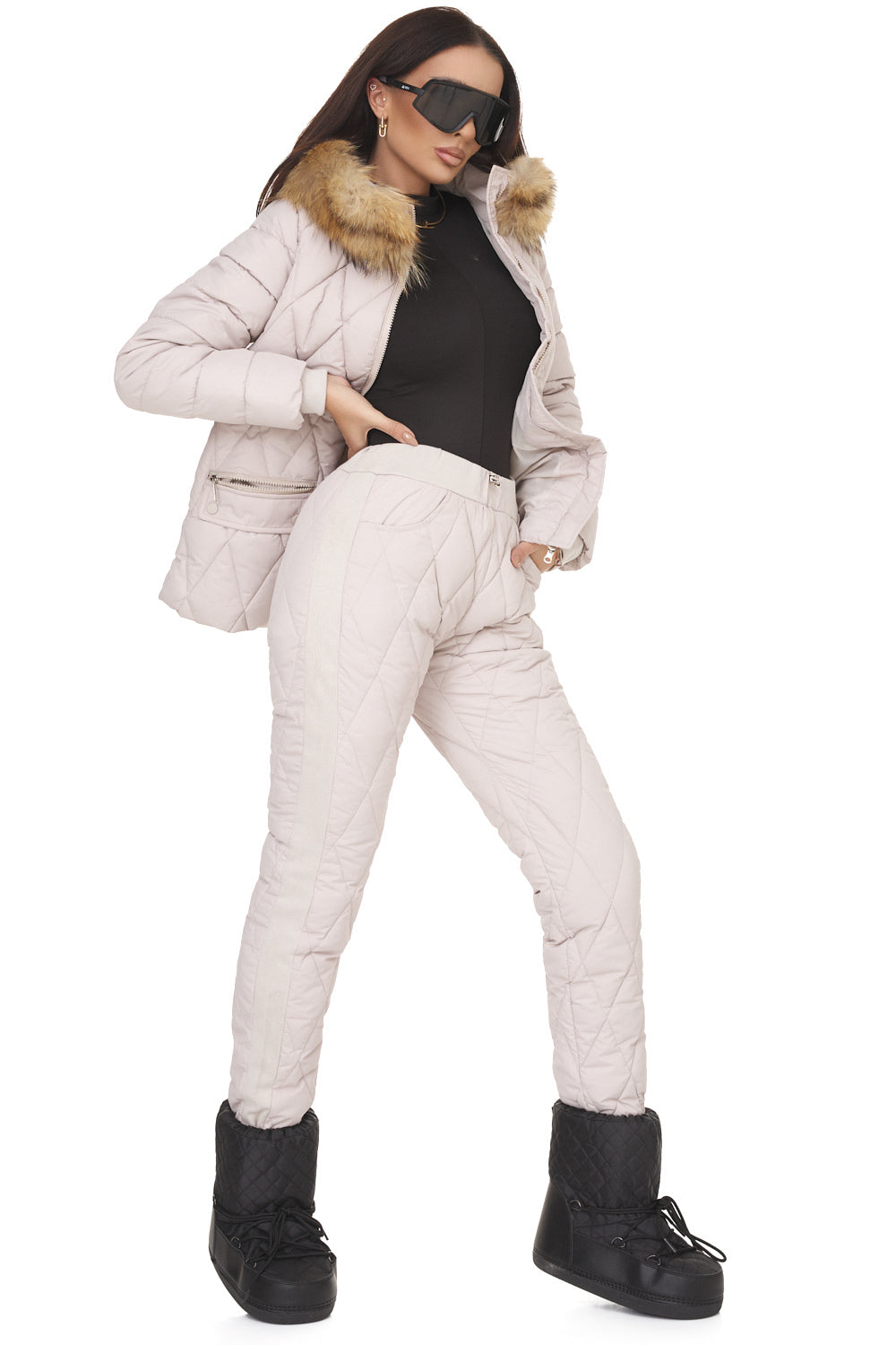 Дамски бежов зимен костюм Zemidea Bogas