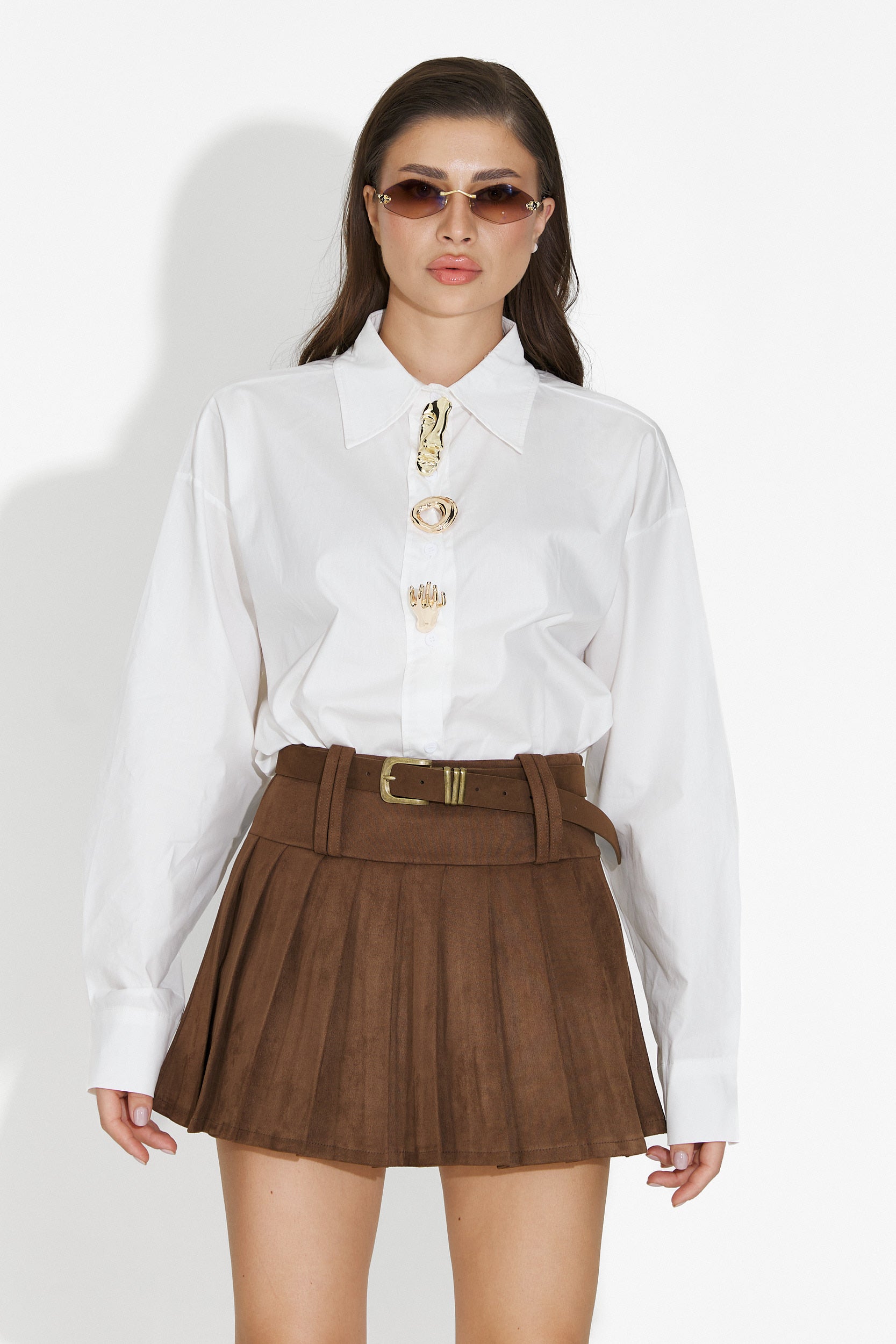 Кафява дамска пола Mavira Bogas в ежедневен стил