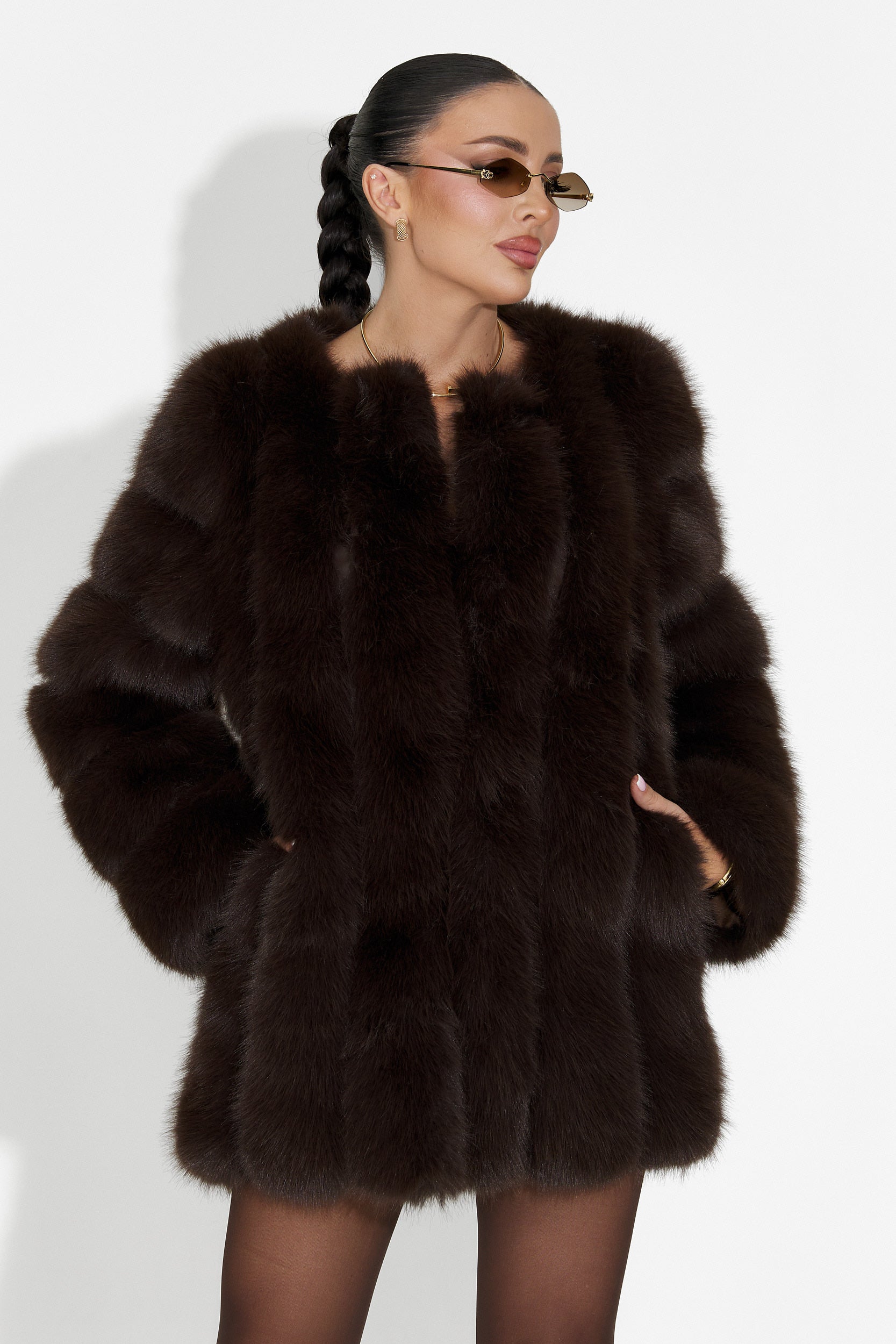 Кафяво кожено палто на Jameia Bogas