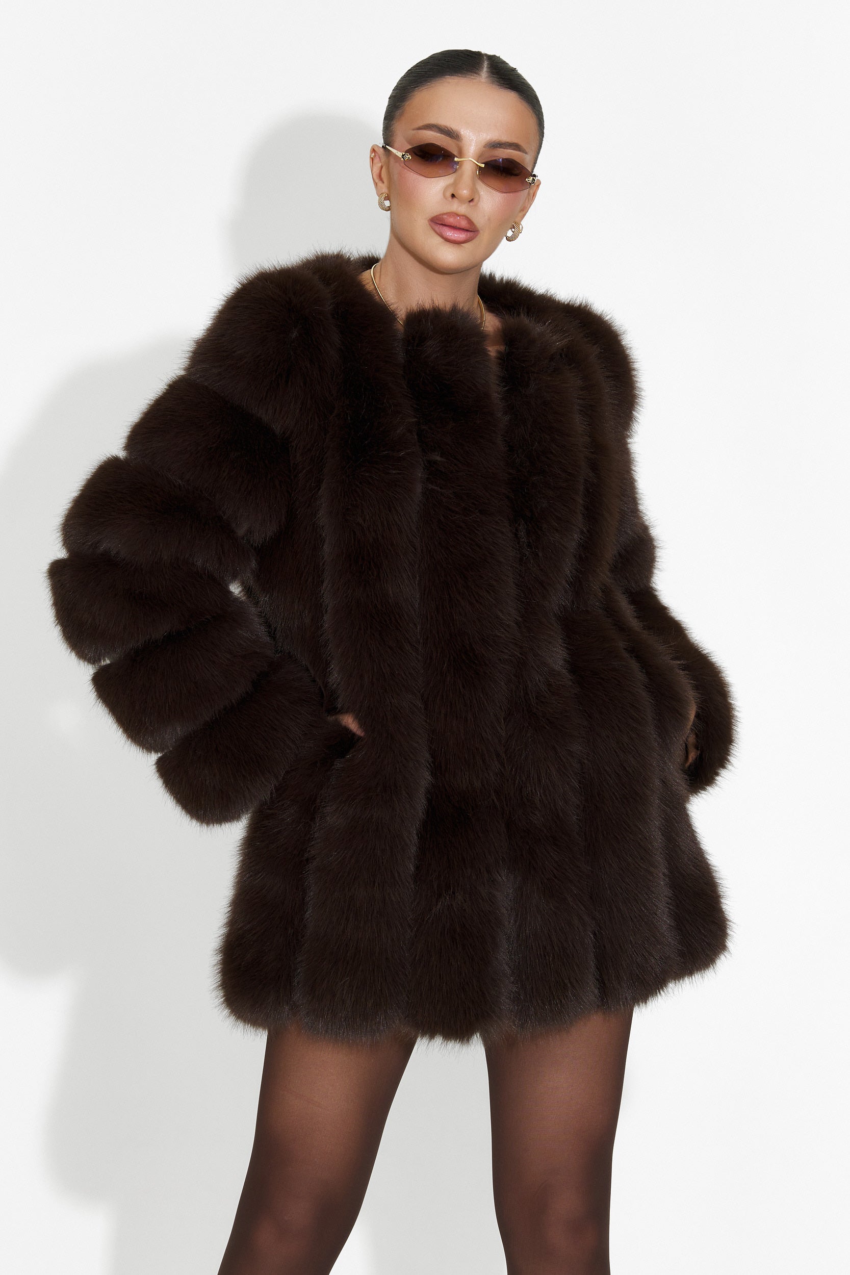 Кафяво кожено палто на Jameia Bogas