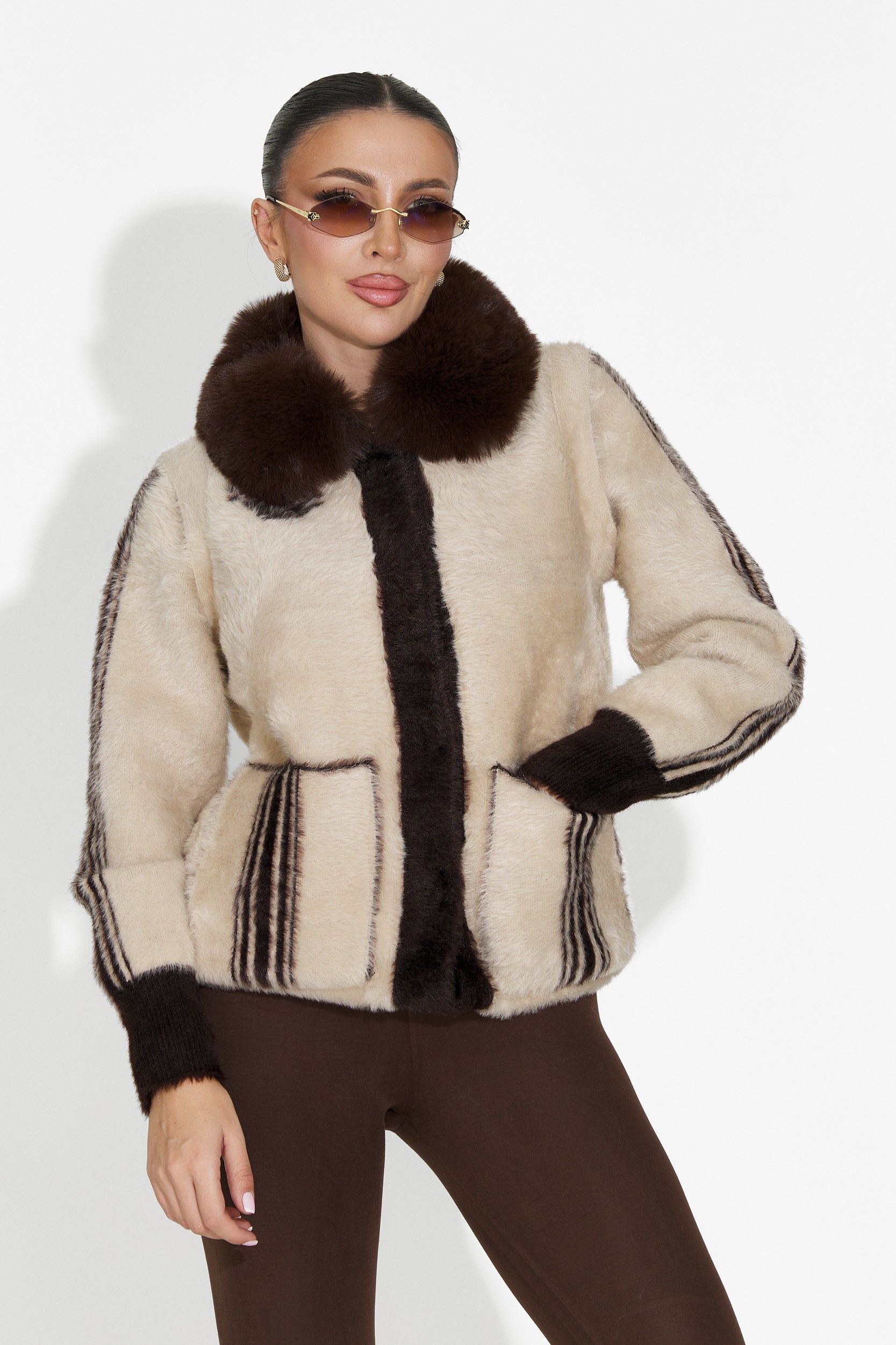 Дамско кежуал яке с две лица в кафяво и бежово Valoria Bogas