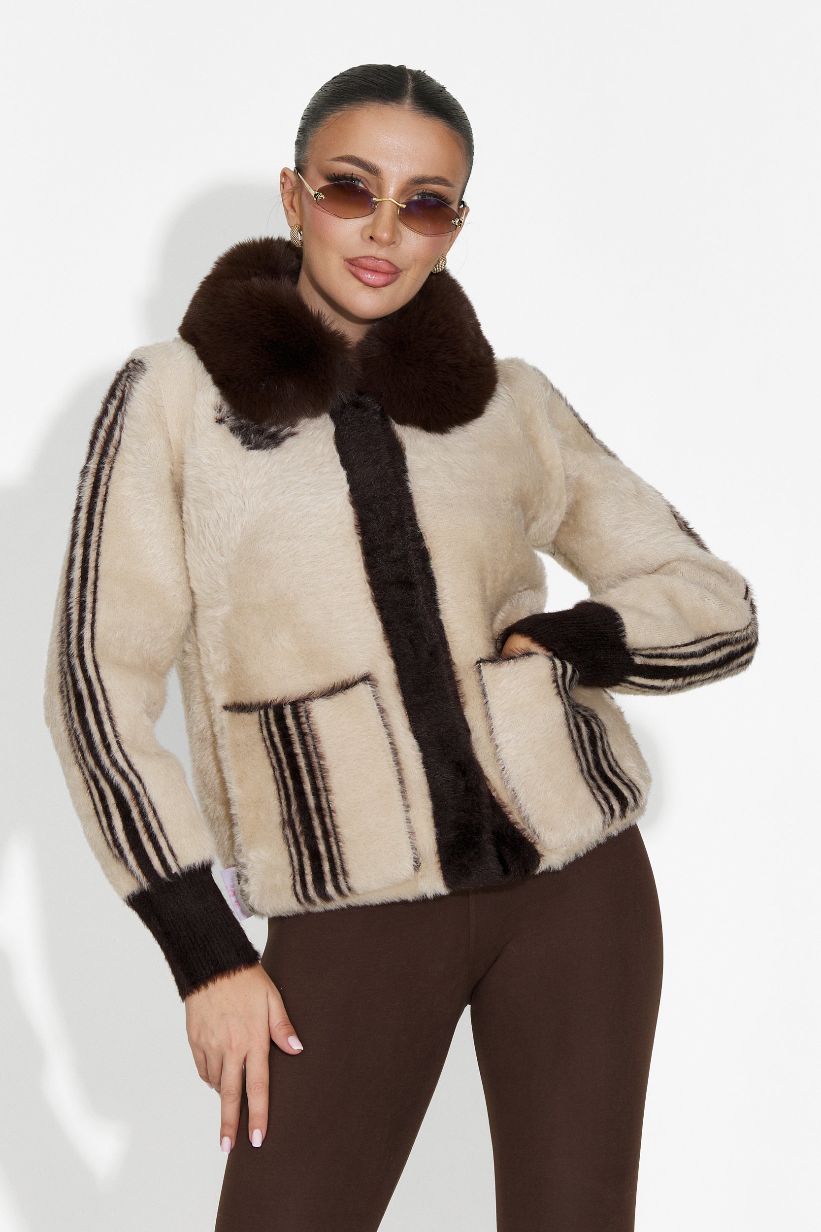 Дамско кежуал яке с две лица в кафяво и бежово Valoria Bogas