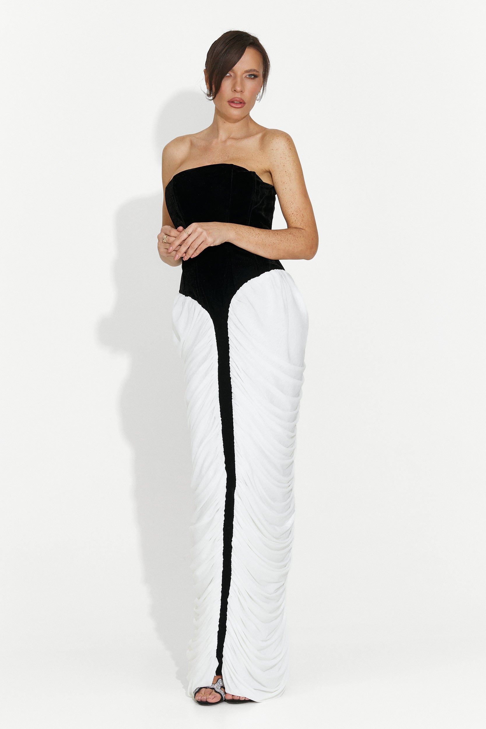 Дамска дълга рокля черно бяло York Bogas