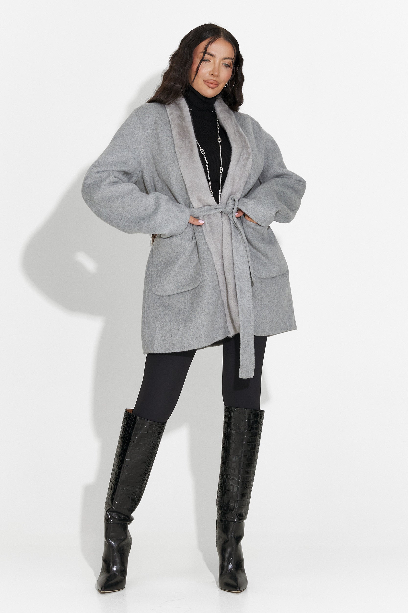 Елегантно дамско палто сиво Gelira Bogas