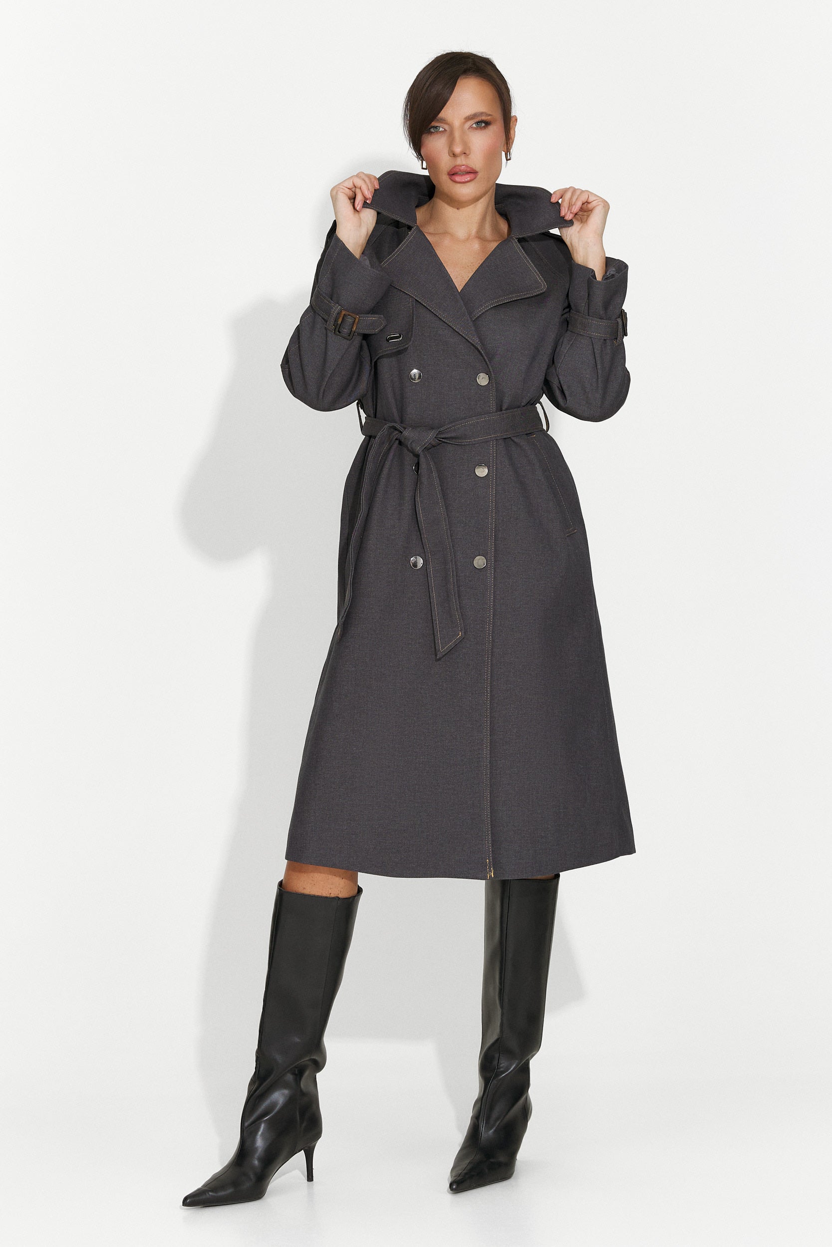 Елегантно дамско палто сиво Nuvia Bogas