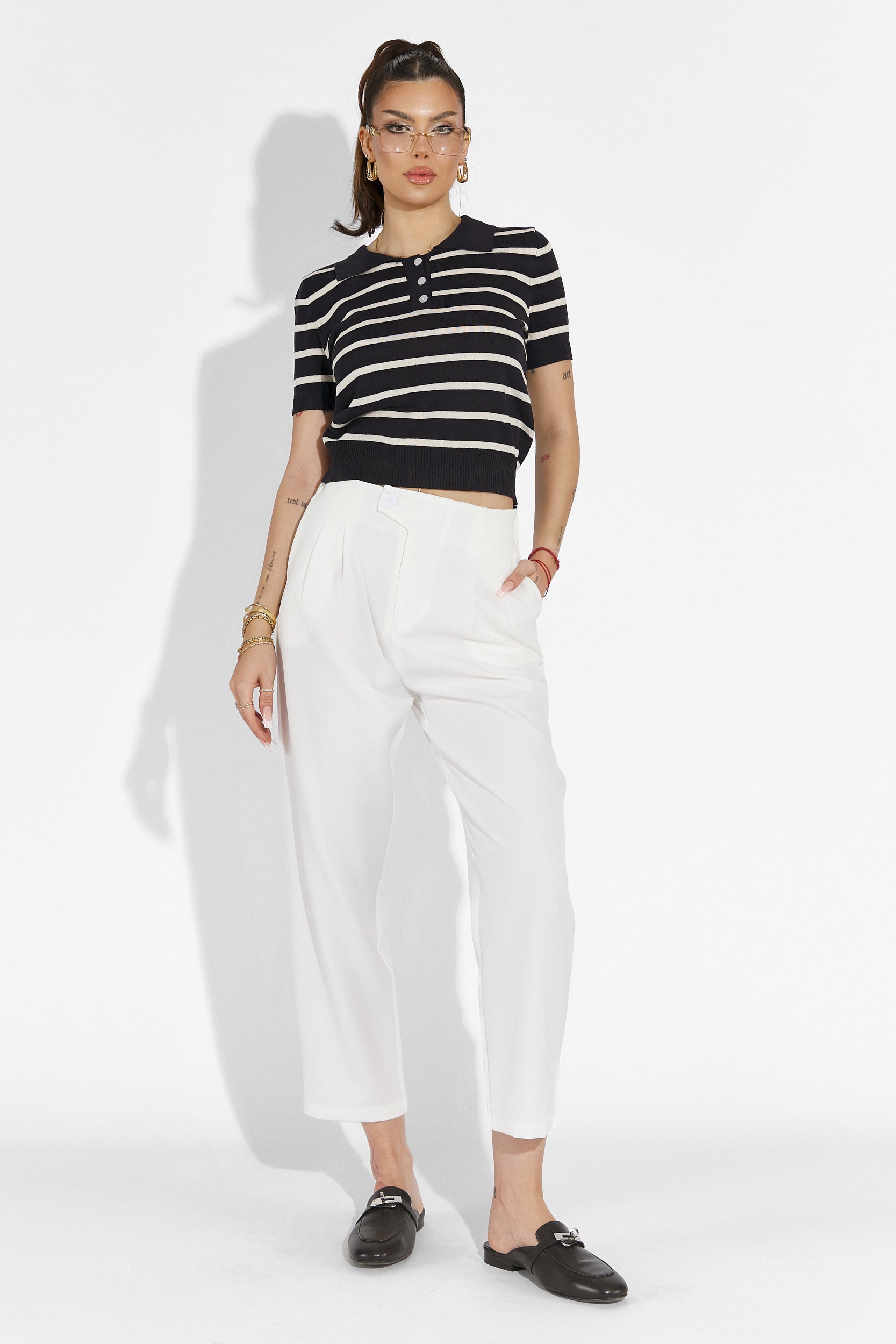 Pantaloni dama casual albi Alvaro Bogas