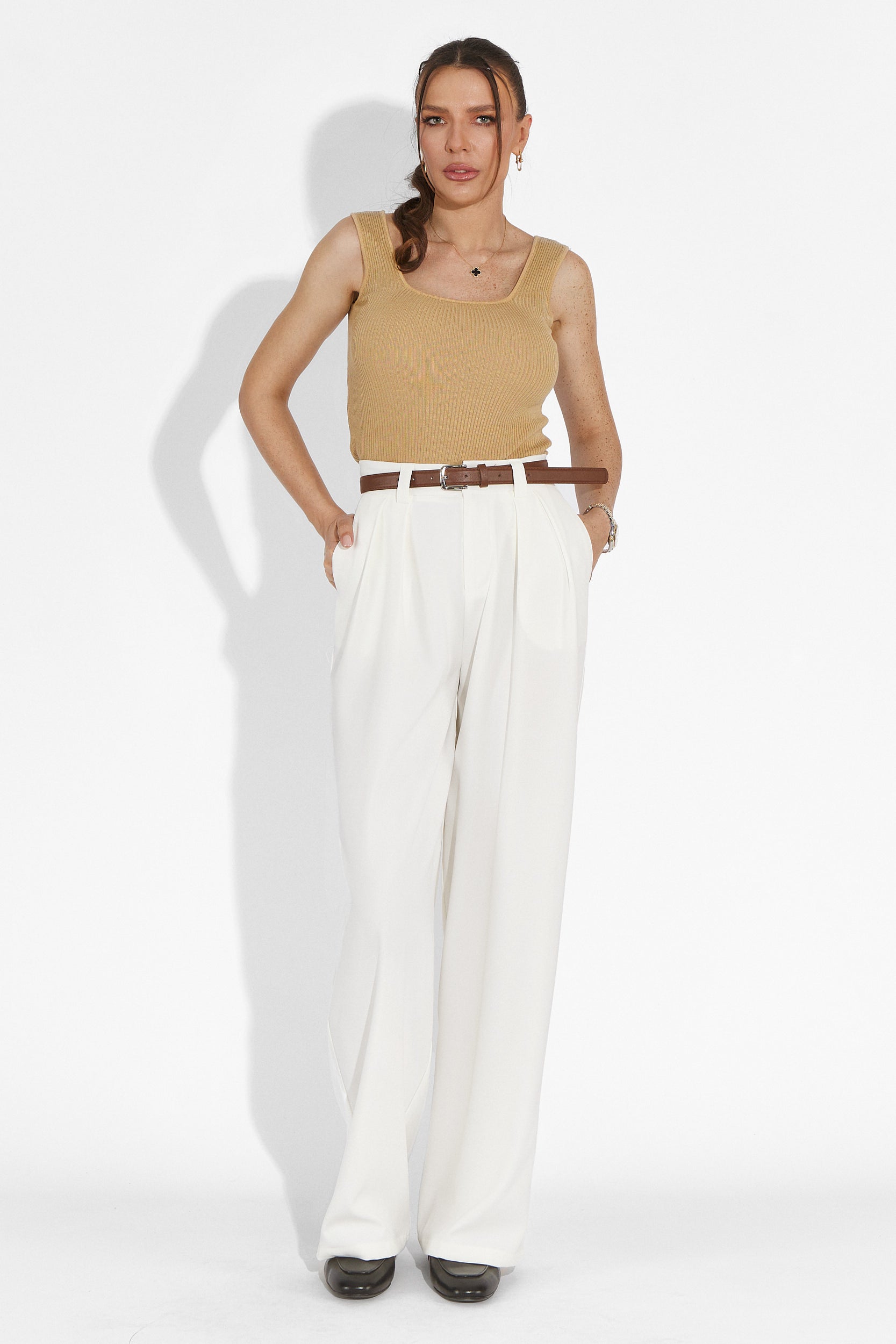 Pantaloni dama casual albi Edward Bogas