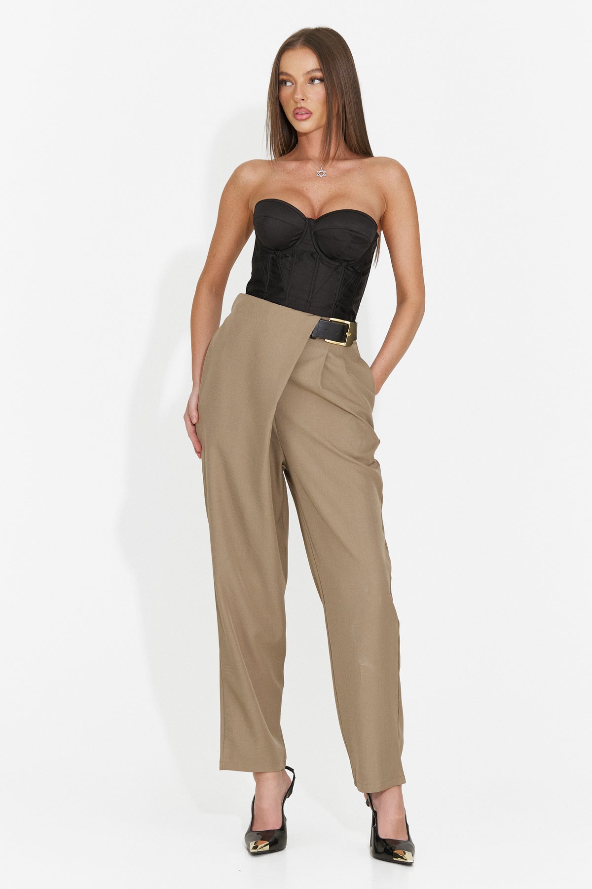 Pantaloni eleganti bej Hanoriaria Bogas