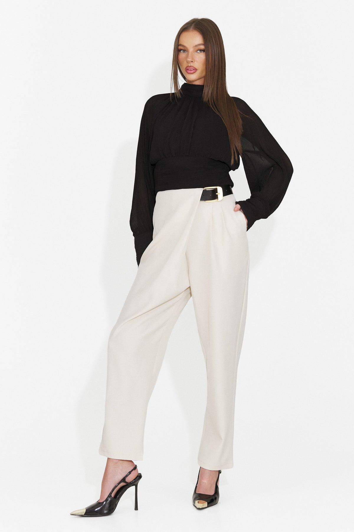 Pantaloni eleganti crem Hanoriaria Bogas