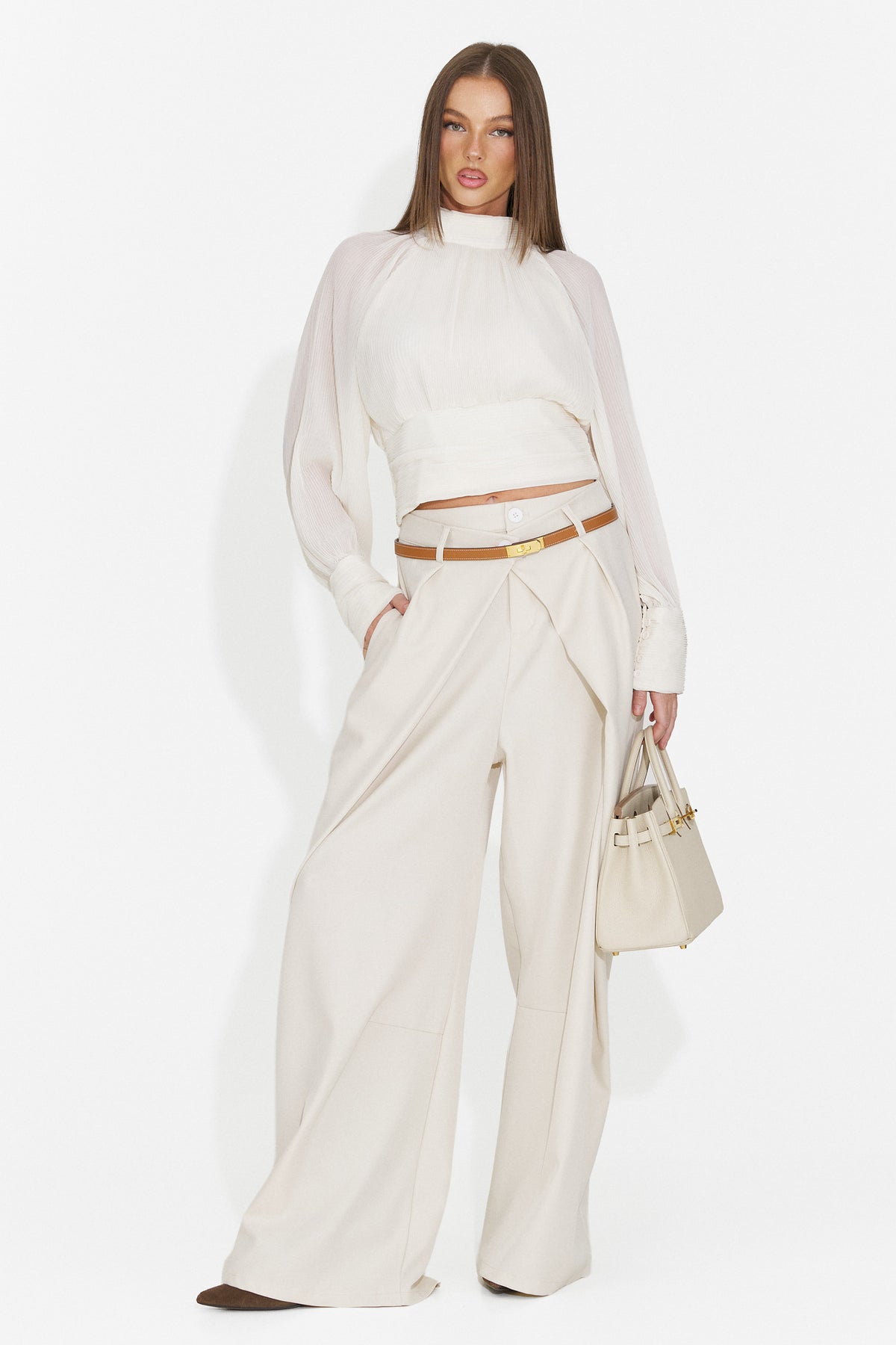 Pantaloni eleganti crem Veliritara Bogas
