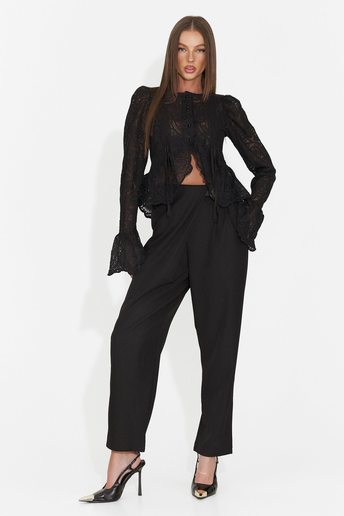 Pantaloni eleganti negri Hanoriaria Bogas