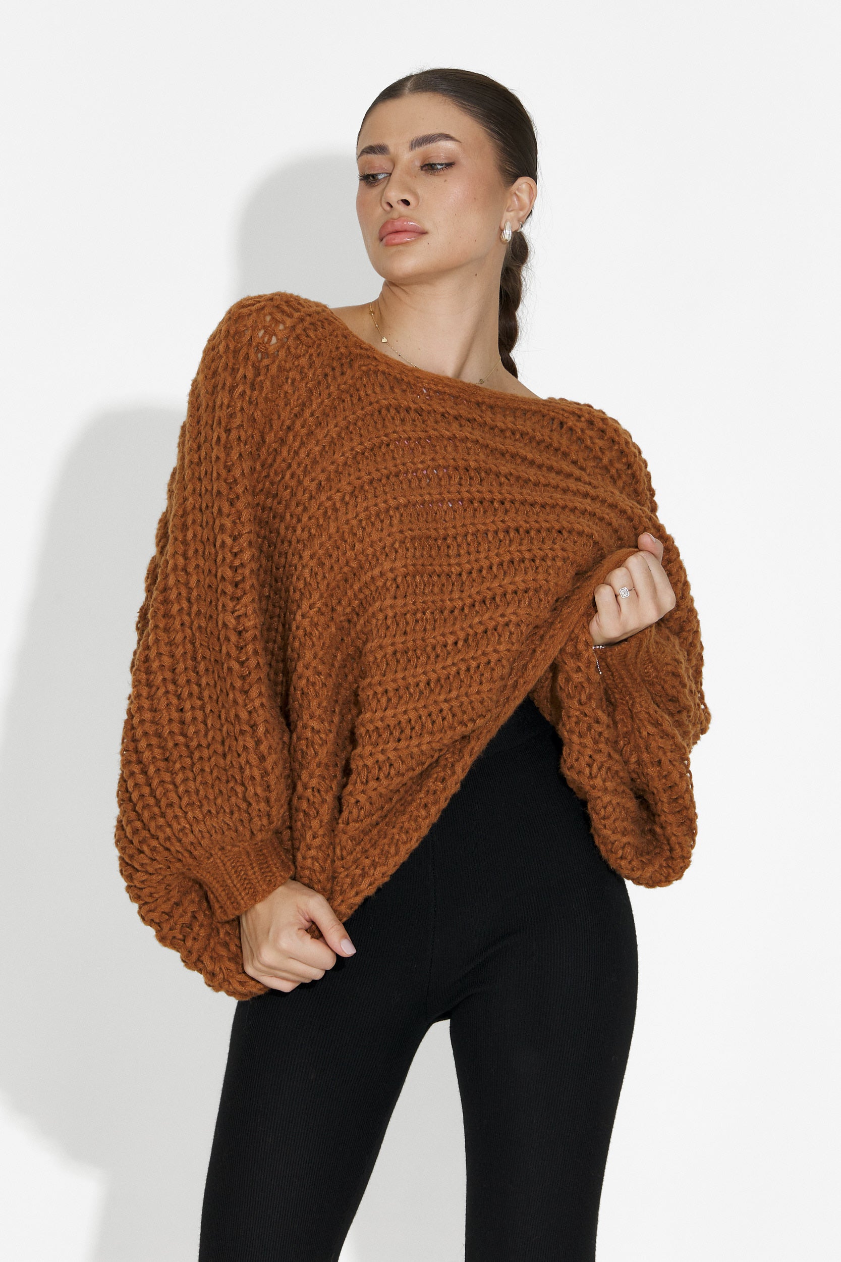 Кафяв дамски ежедневен пуловер Raviana Bogas