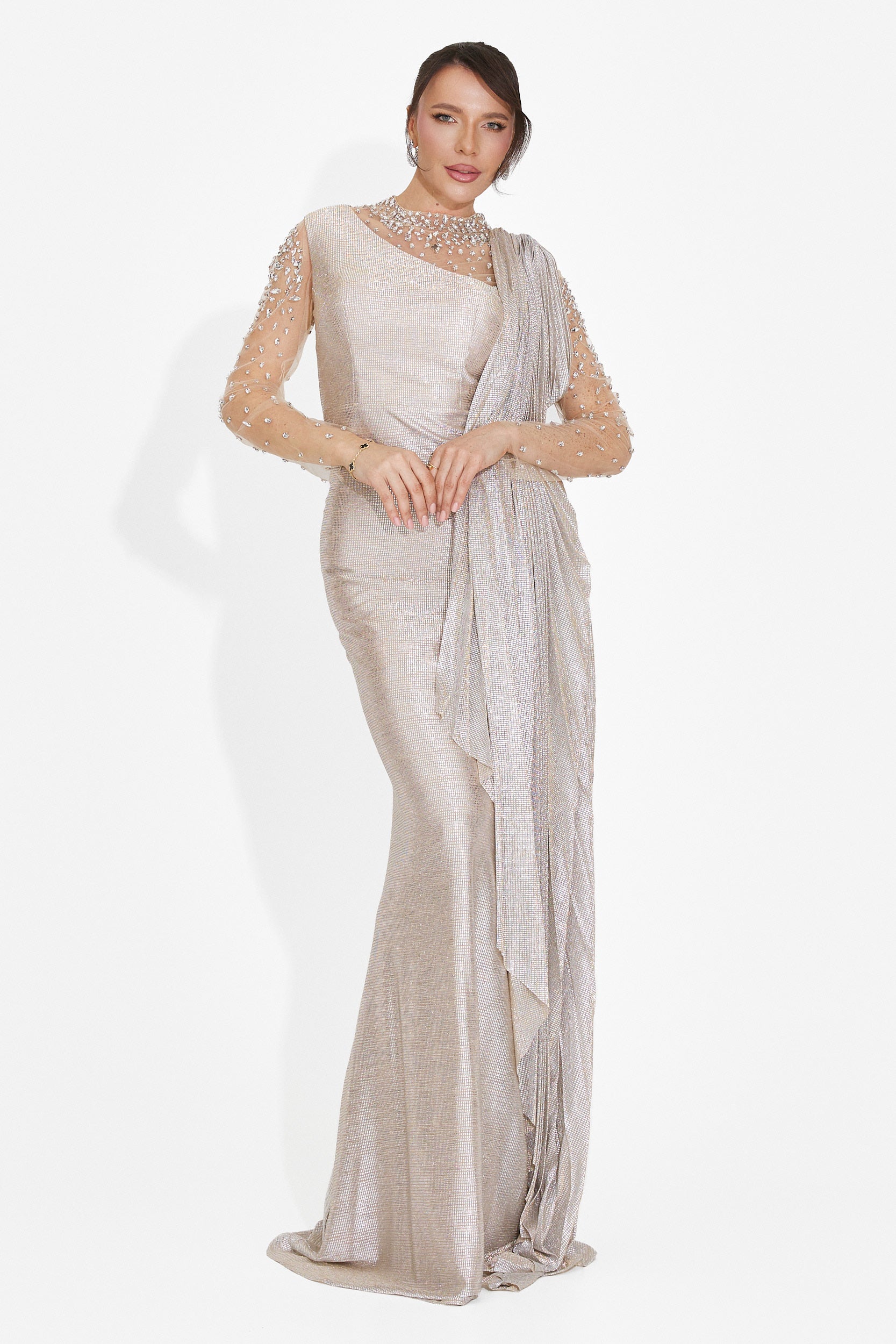 Rochie dama lunga bej Ysaia Bogas