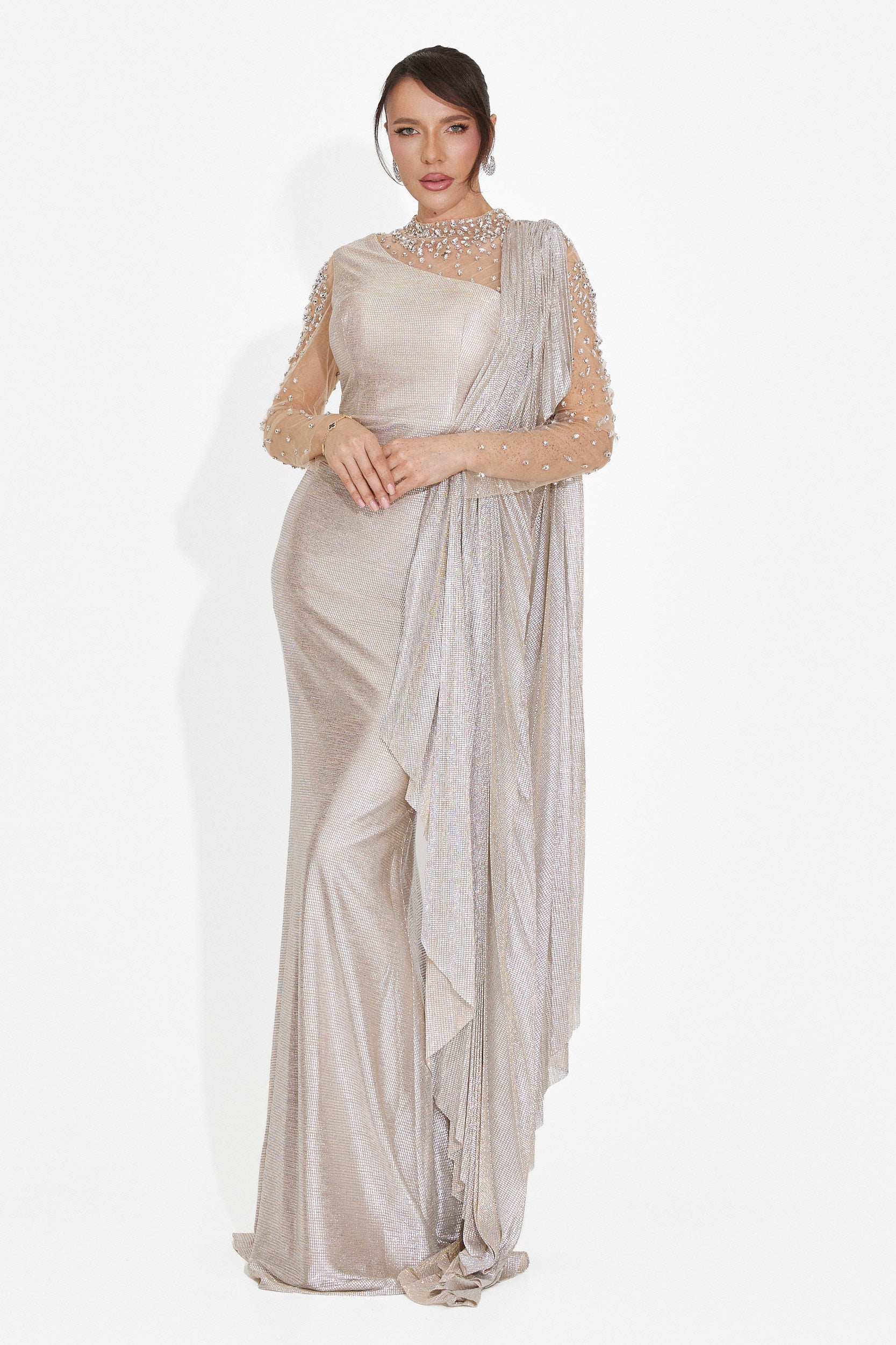 Rochie dama lunga bej Ysaia Bogas