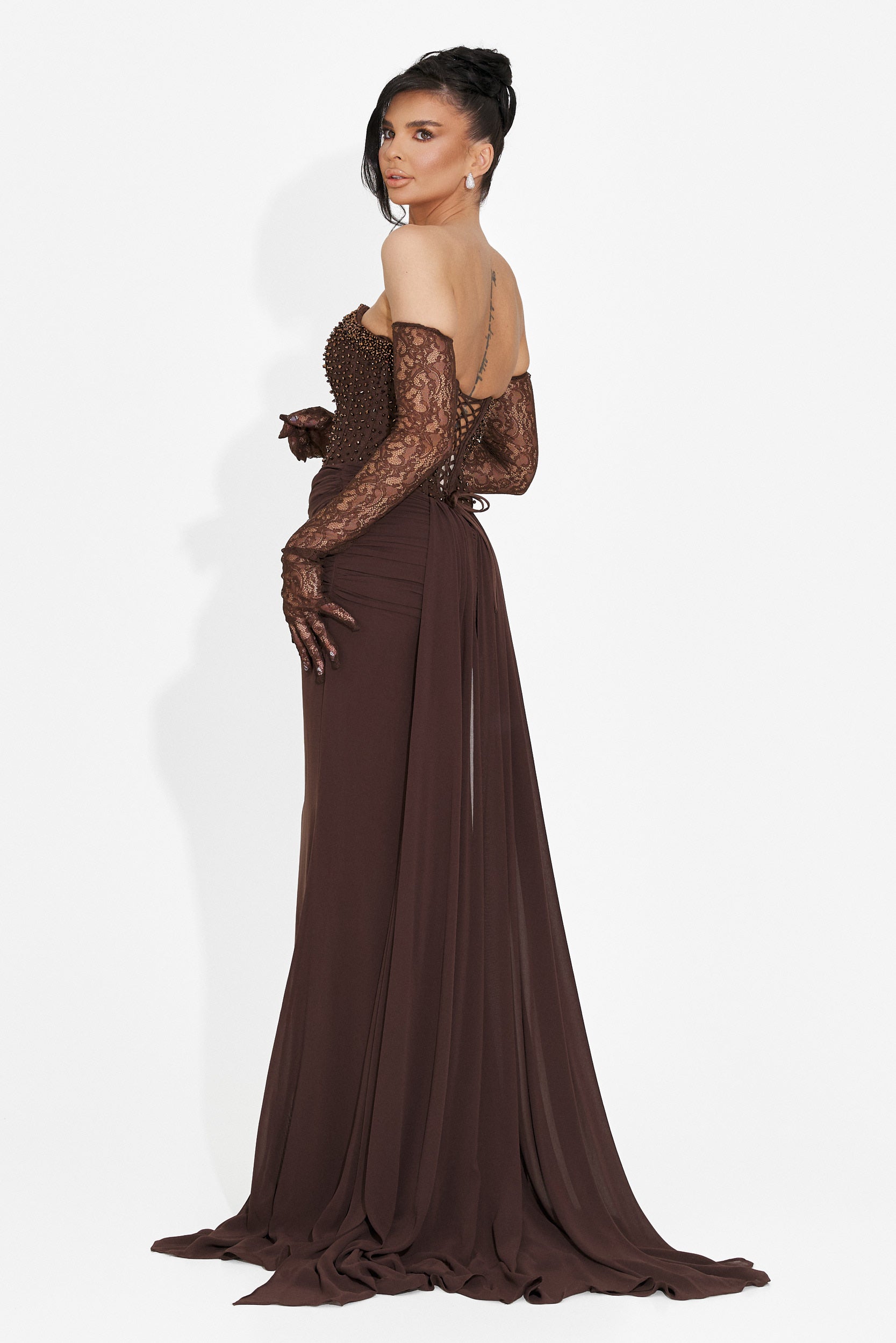 Rochie dama lunga maro Camya Bogas