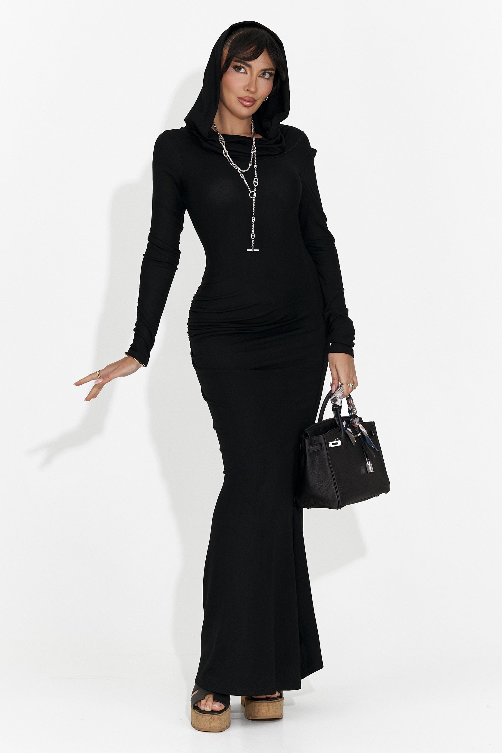 Дамска дълга черна рокля Briania Bogas