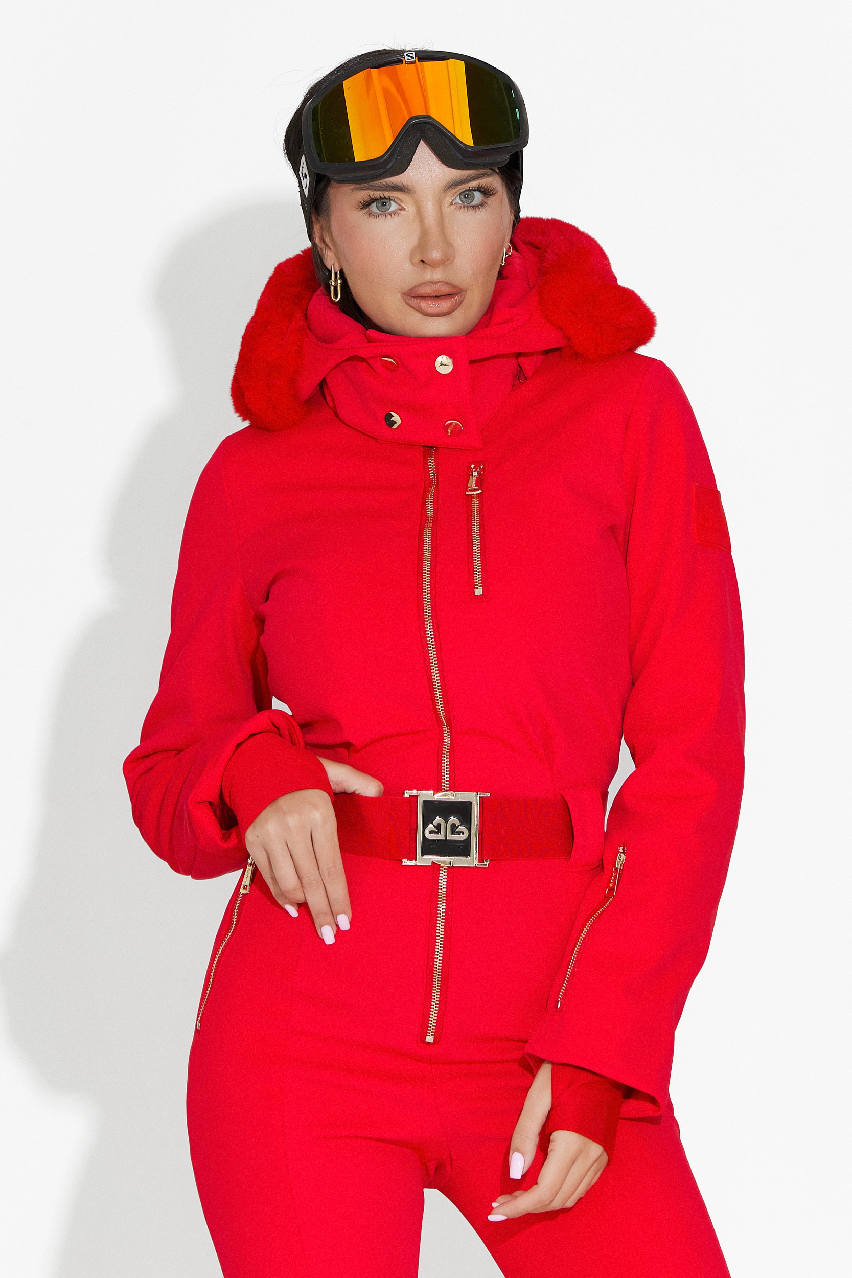 Червен ежедневен ски гащеризон Frosina Bogas