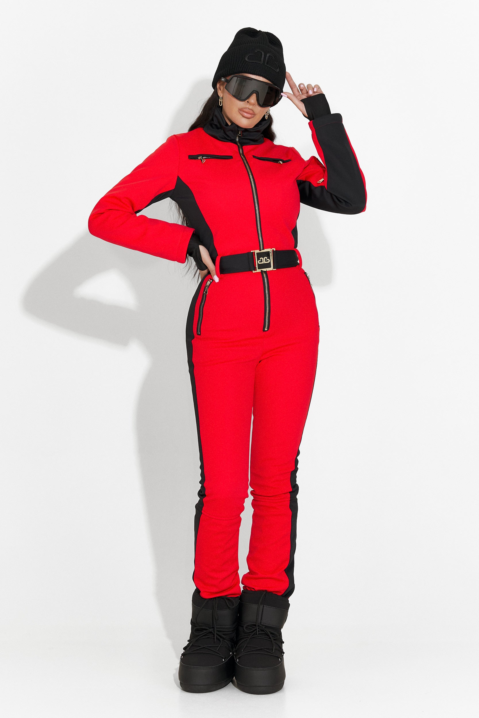 Червен ежедневен ски гащеризон Oliviene Bogas