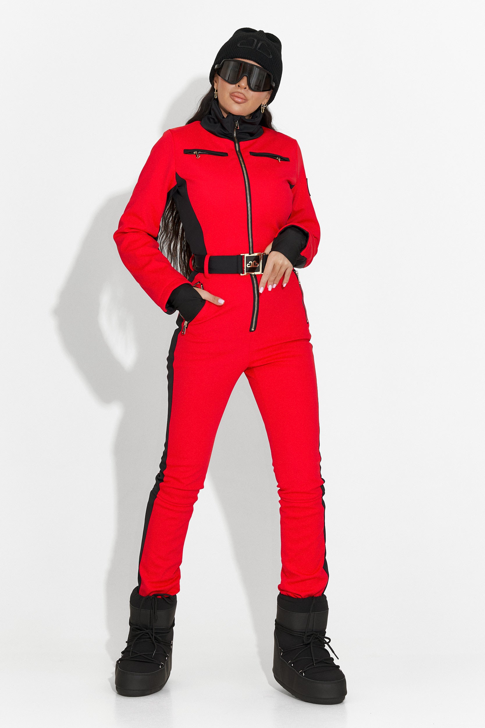 Червен ежедневен ски гащеризон Oliviene Bogas