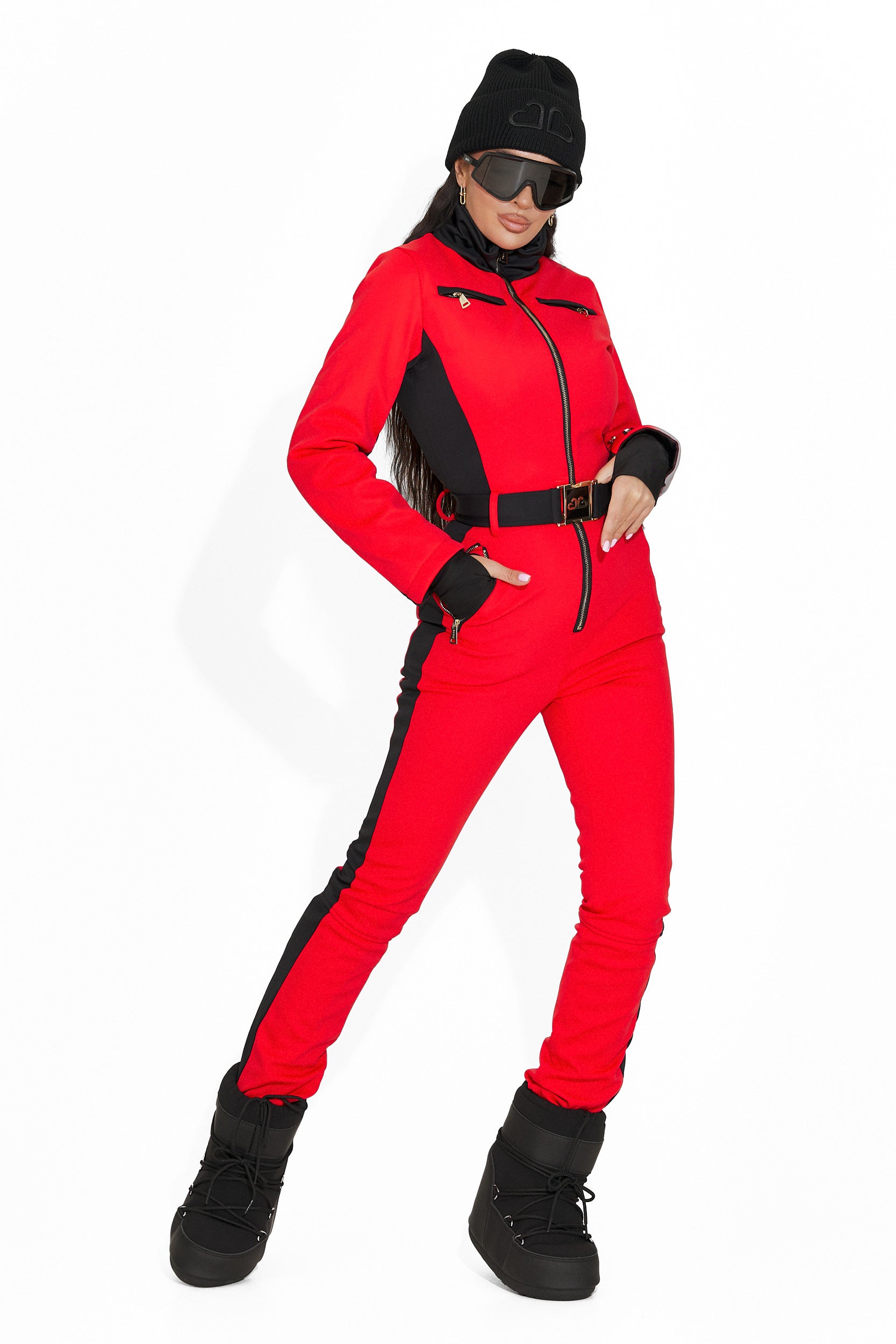 Червен ежедневен ски гащеризон Oliviene Bogas